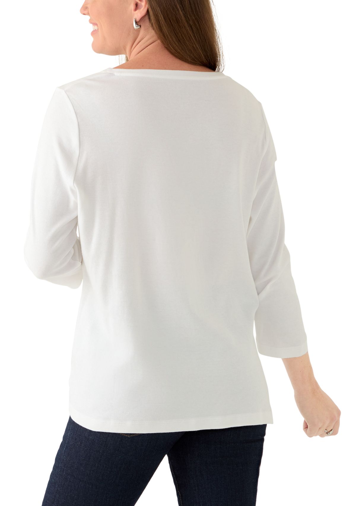 Petite 3/4 V-Neck Core Solid Top