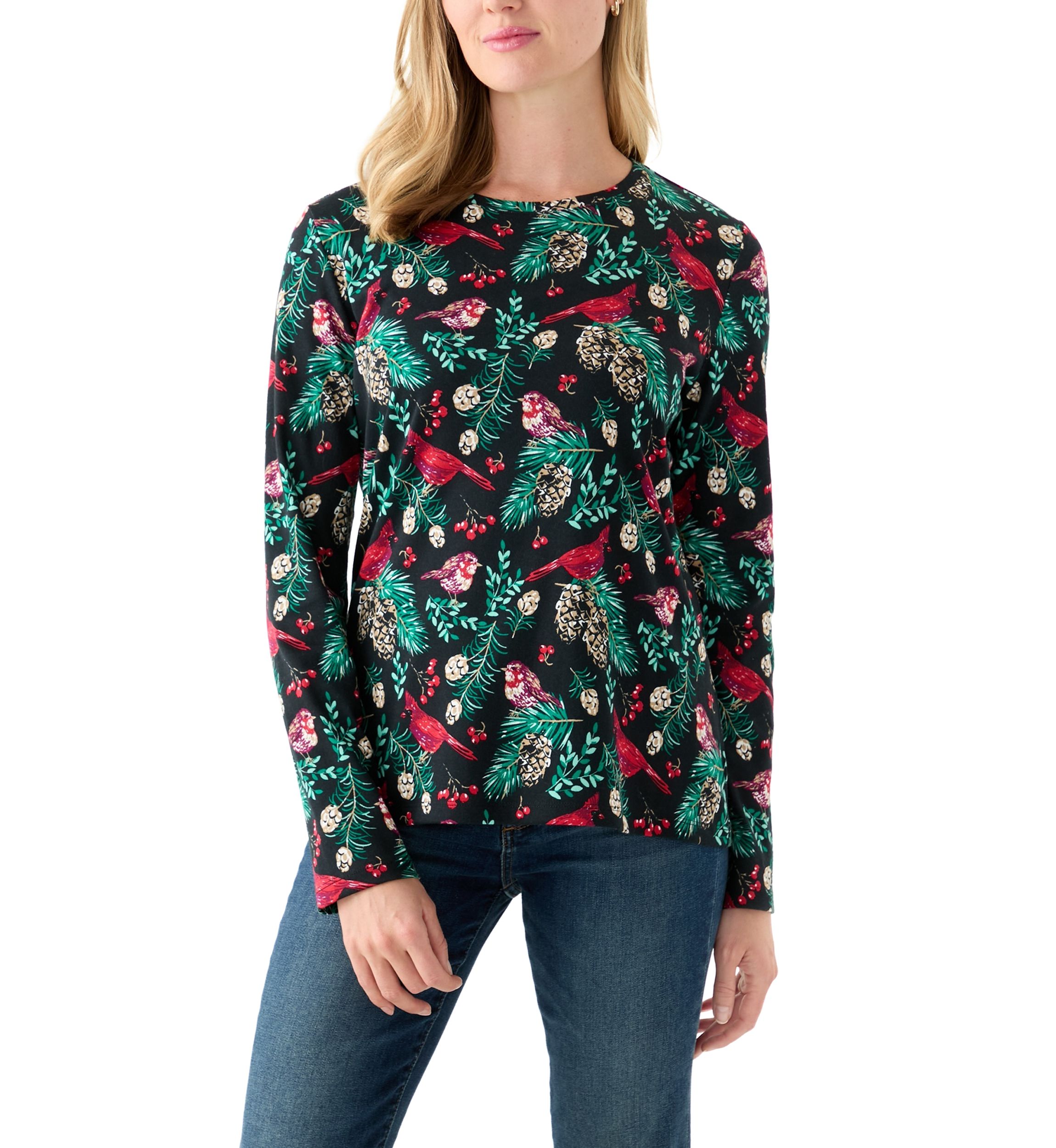 Petite Long Sleeve Crew Neck Printed Top
