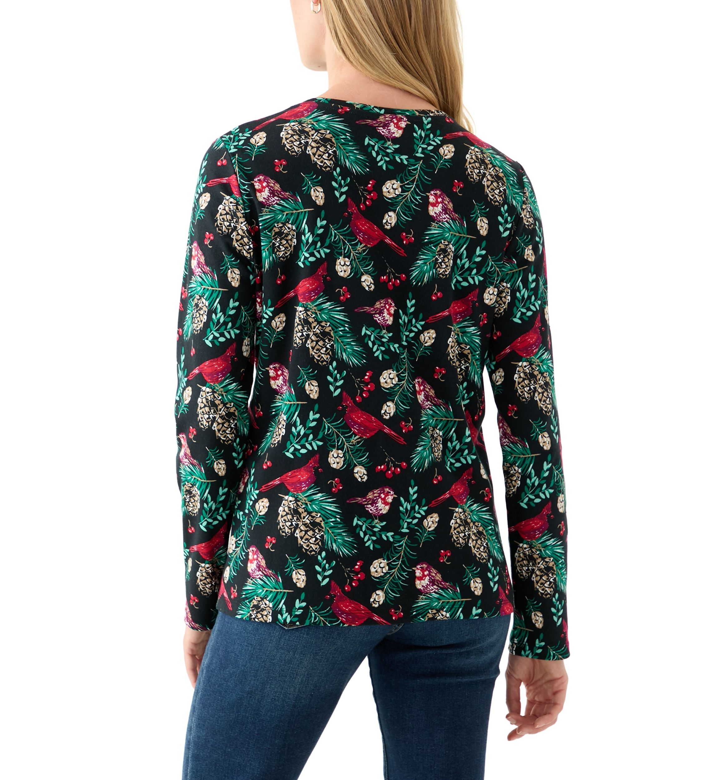 Petite Long Sleeve Crew Neck Printed Top