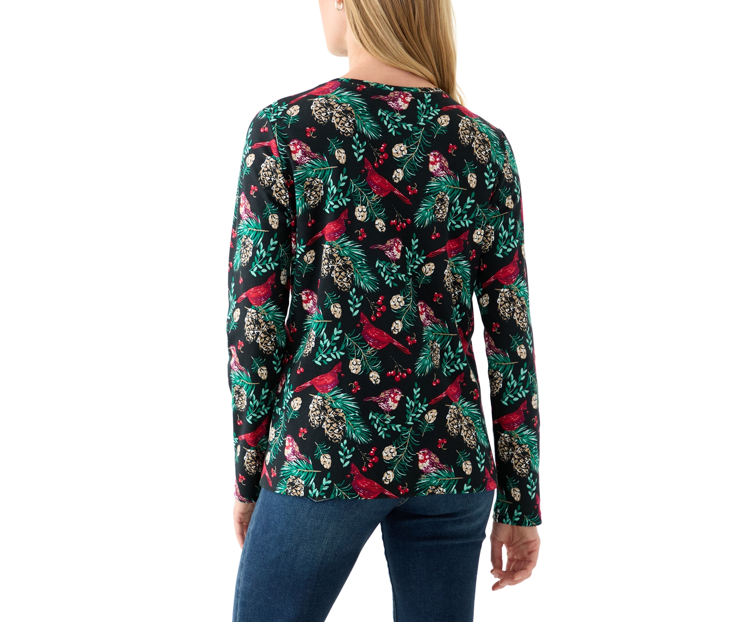 Petite Long Sleeve Crew Neck Printed Top