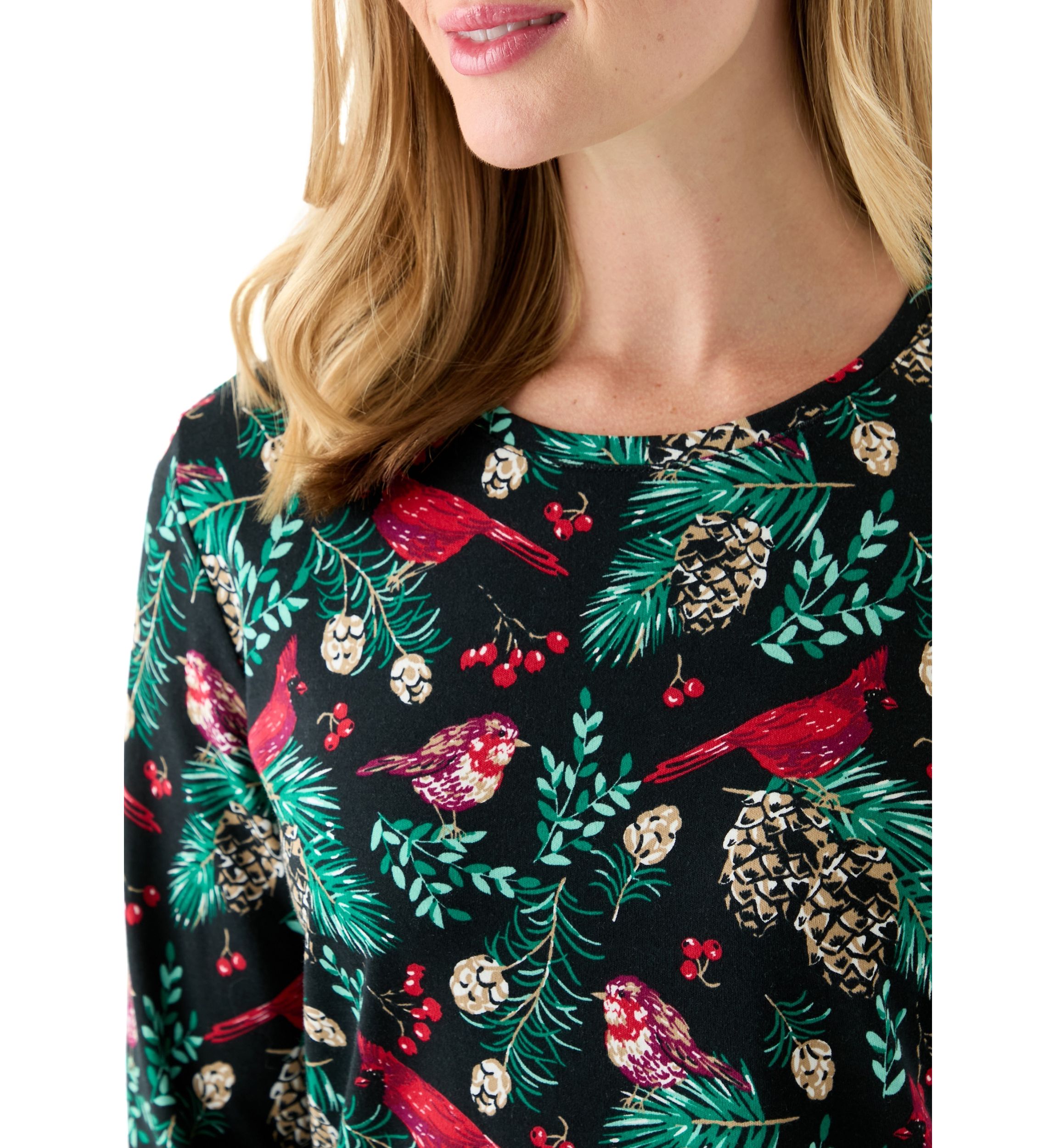 Petite Long Sleeve Crew Neck Printed Top