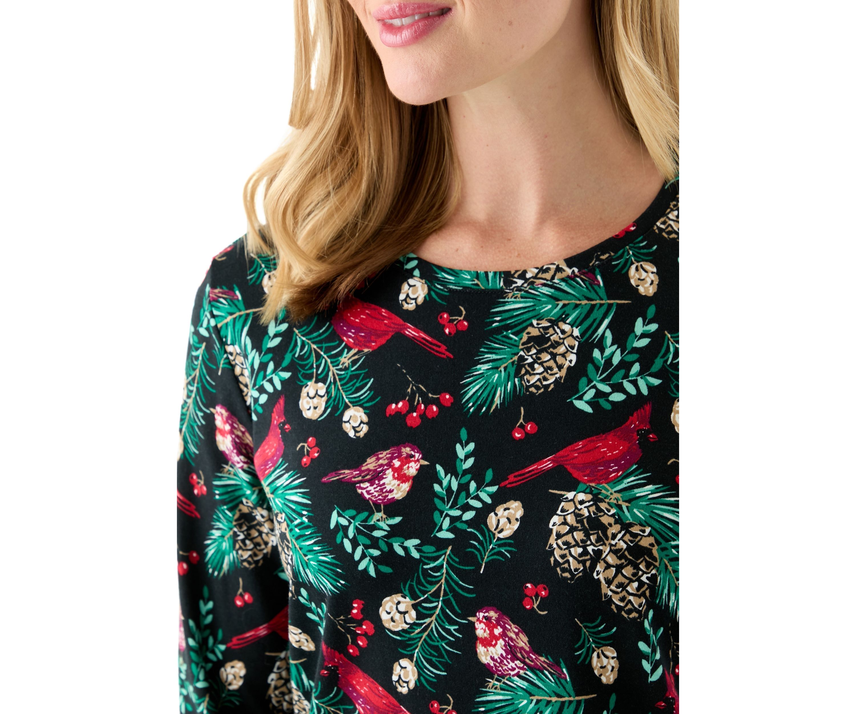 Petite Long Sleeve Crew Neck Printed Top