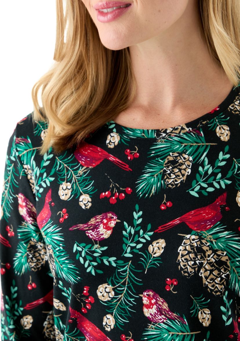 Petite Long Sleeve Crew Neck Printed Top