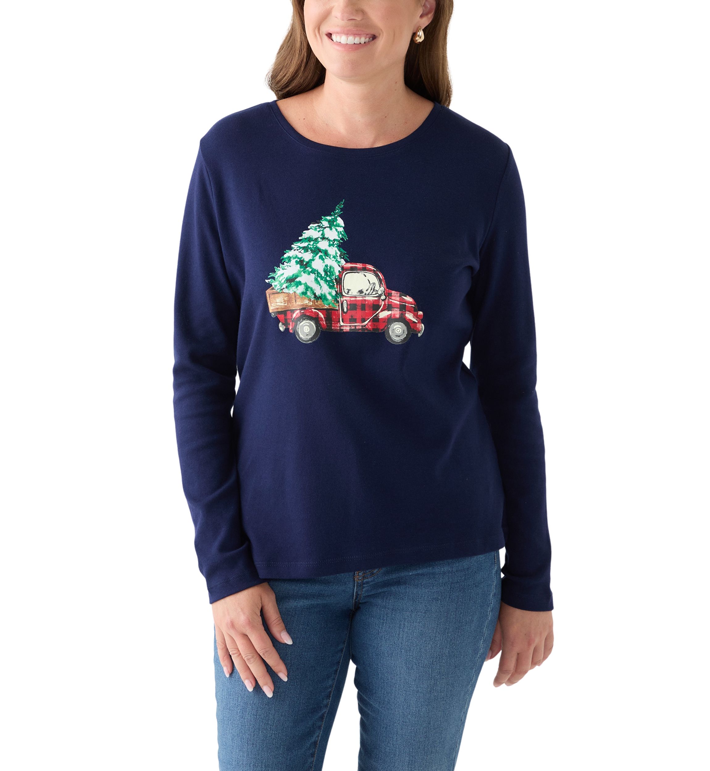 Petite Long Sleeve Holiday Graphic T-Shirt