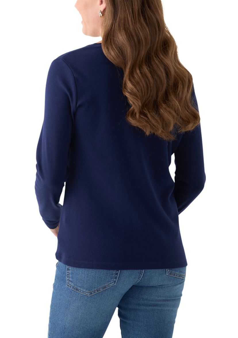 Petite Long Sleeve Holiday Graphic T-Shirt