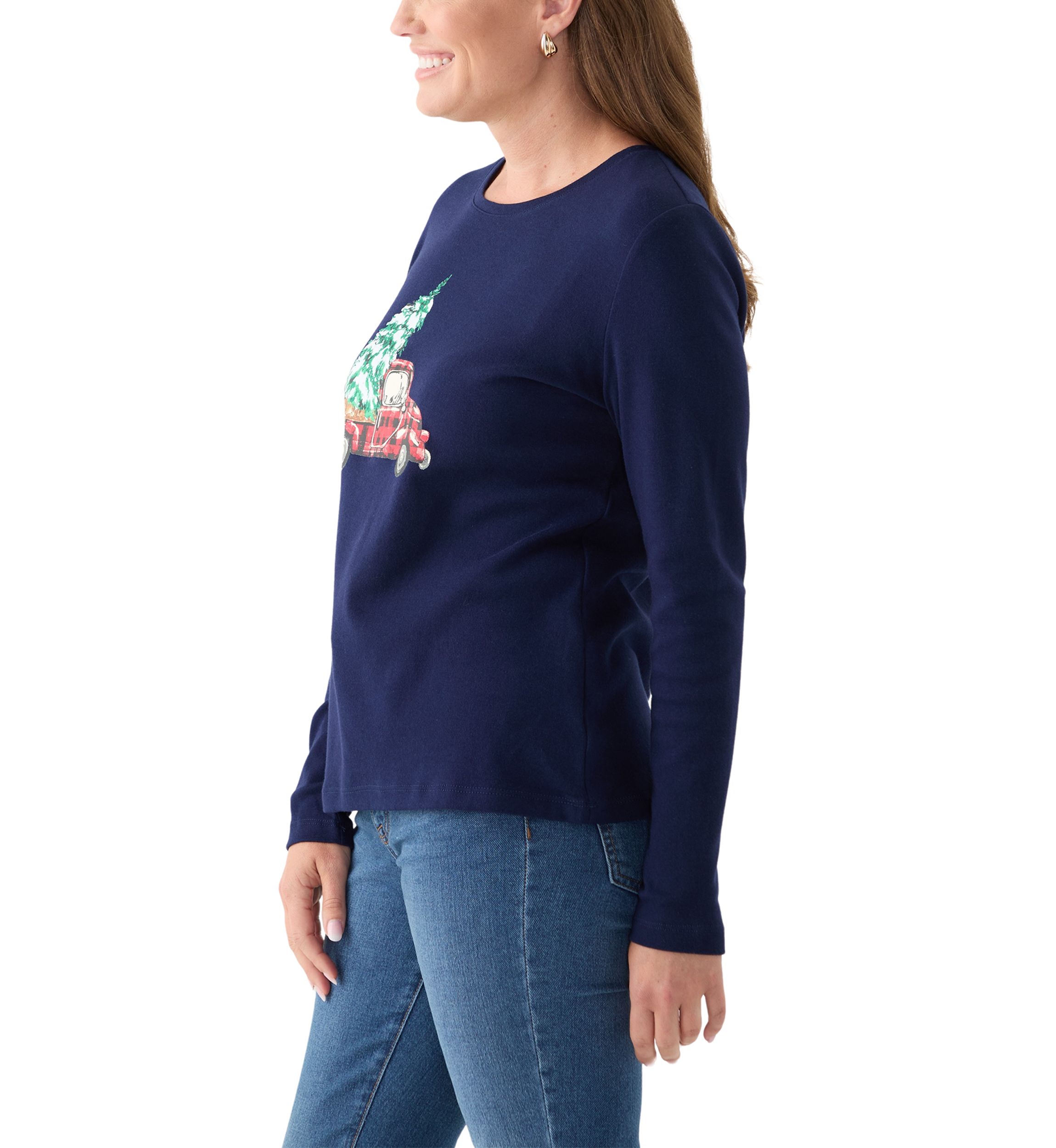 Petite Long Sleeve Holiday Graphic T-Shirt