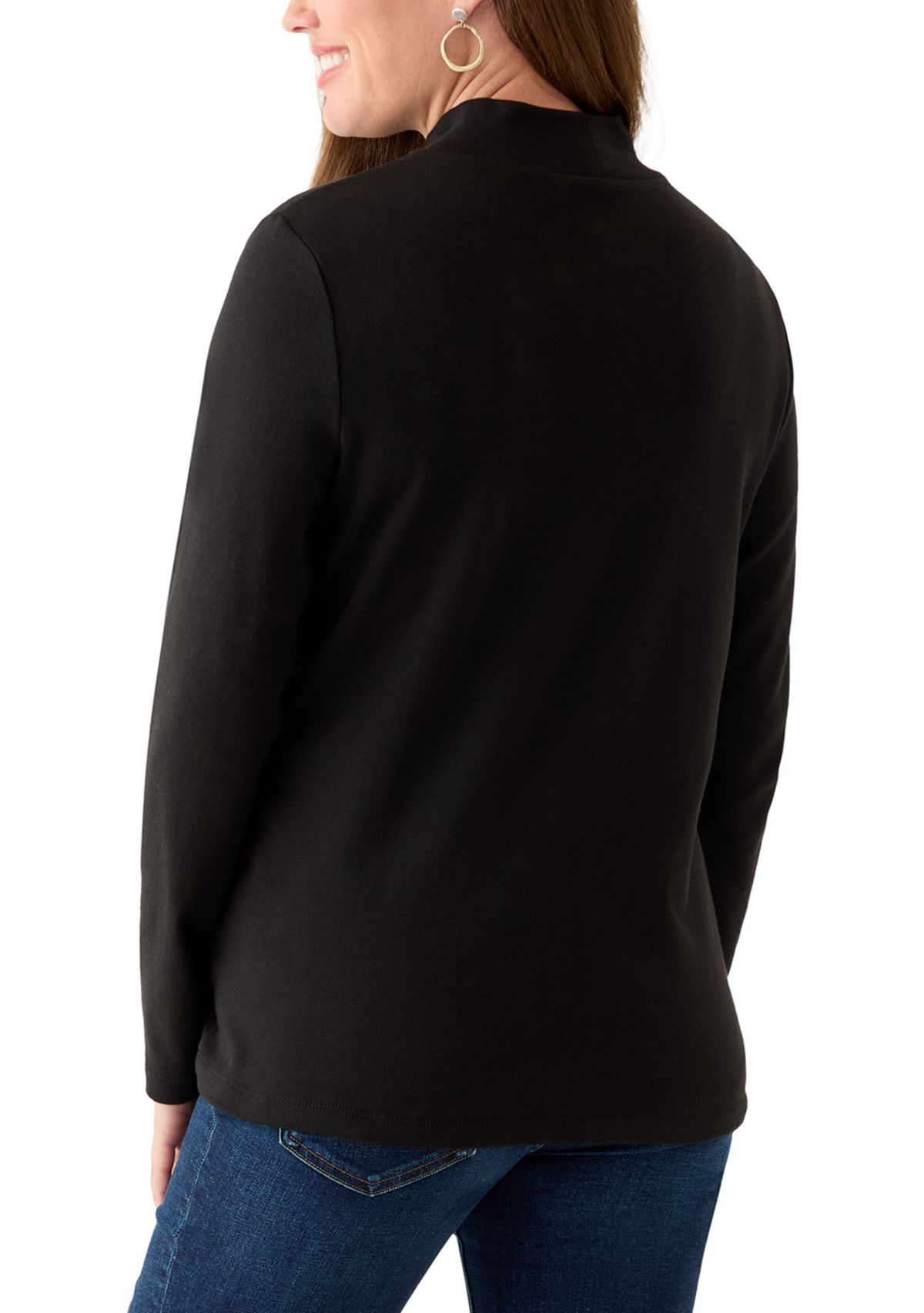 Petite Long Sleeve Mock Neck T-Shirt
