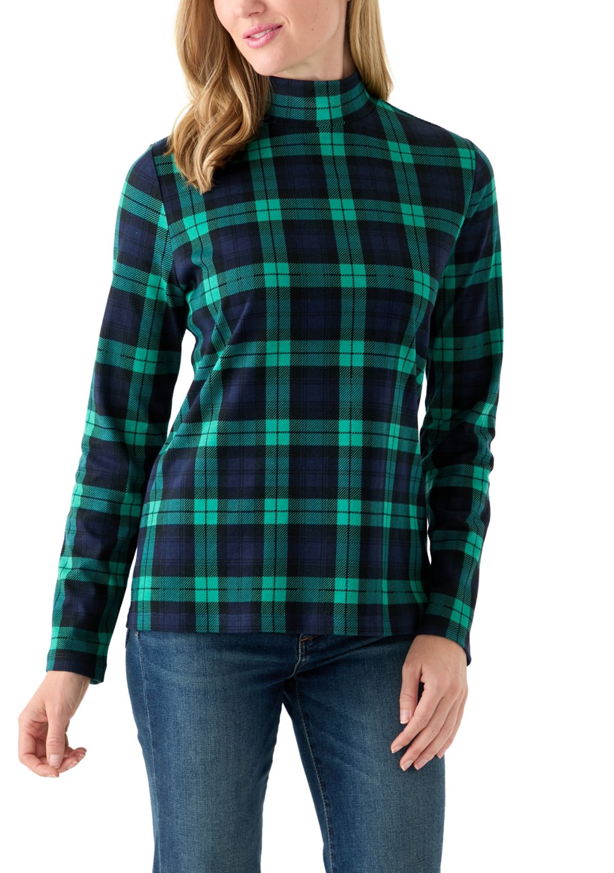 Petite Long Sleeve Mock Neck Printed Top 
