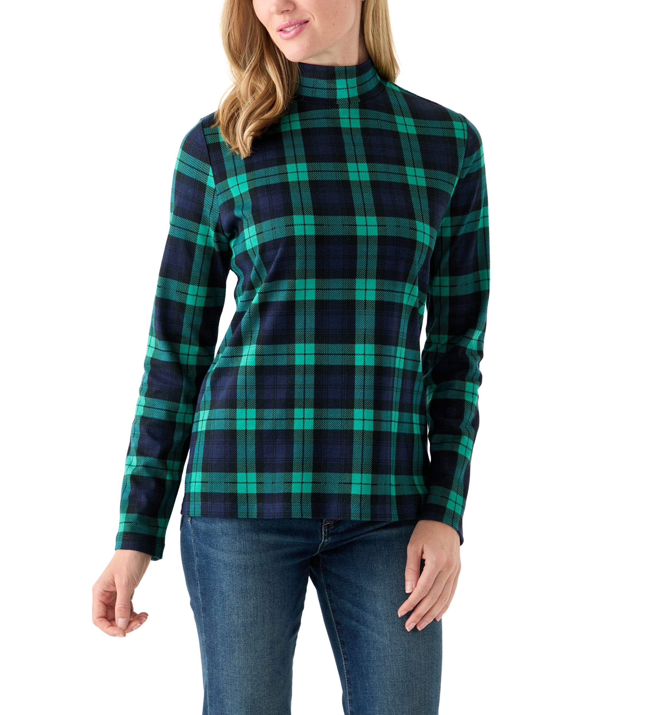 Petite Long Sleeve Mock Neck Printed Top 