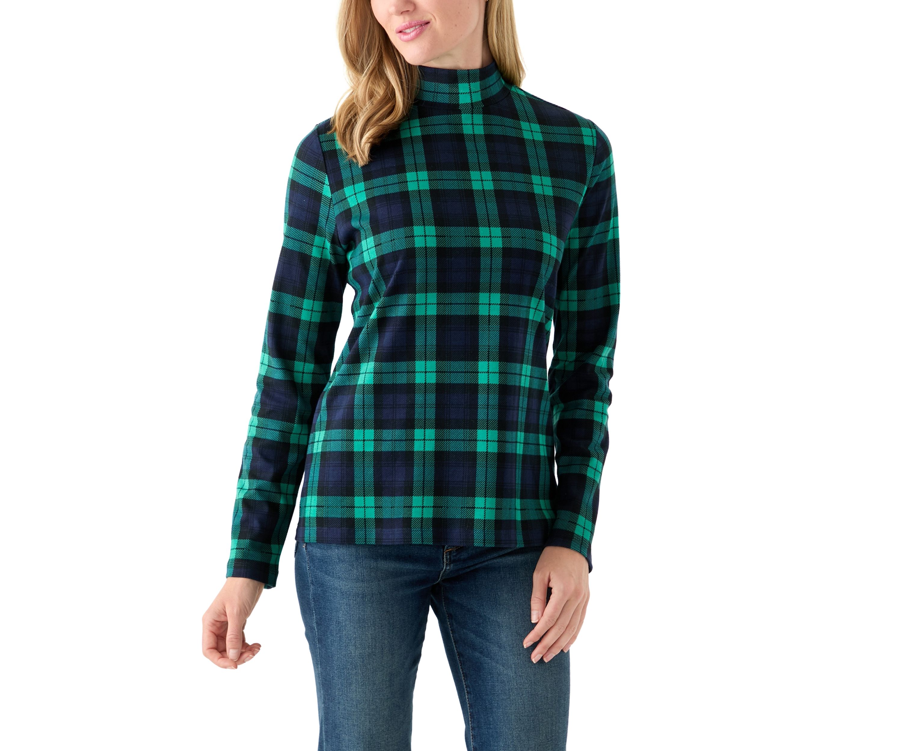Petite Long Sleeve Mock Neck Printed Top 