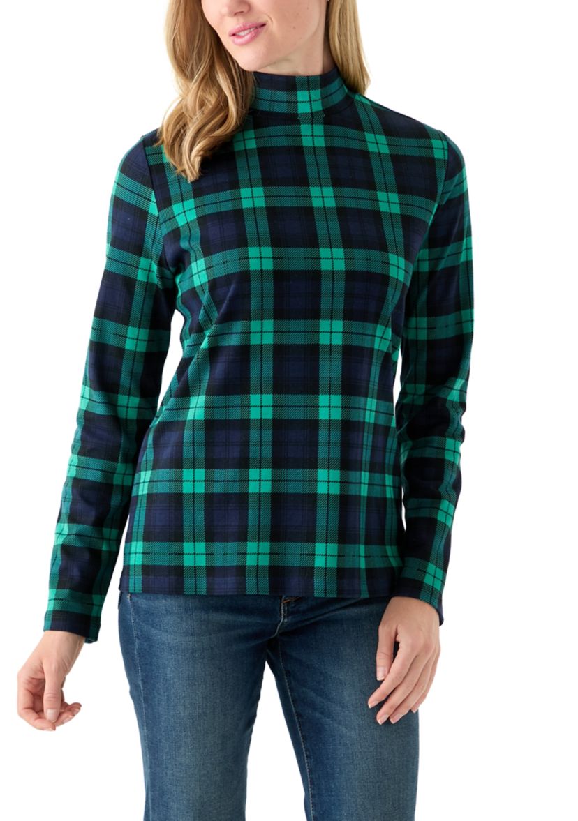 Petite Long Sleeve Mock Neck Printed Top 