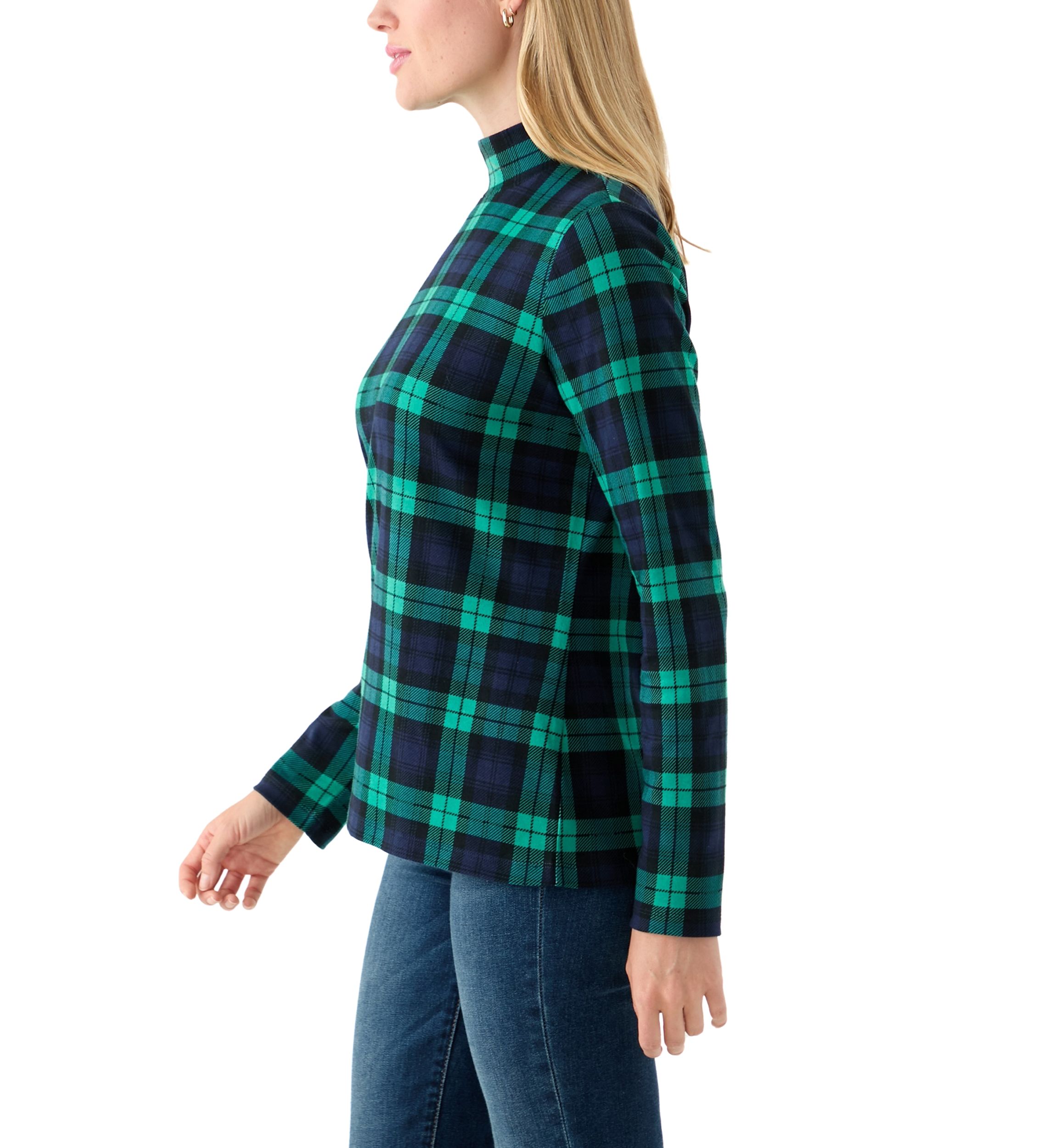 Petite Long Sleeve Mock Neck Printed Top 