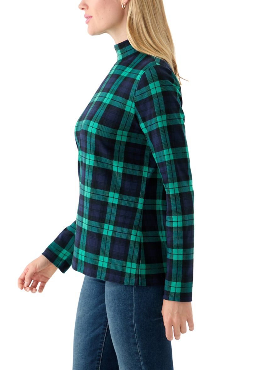 Petite Long Sleeve Mock Neck Printed Top 