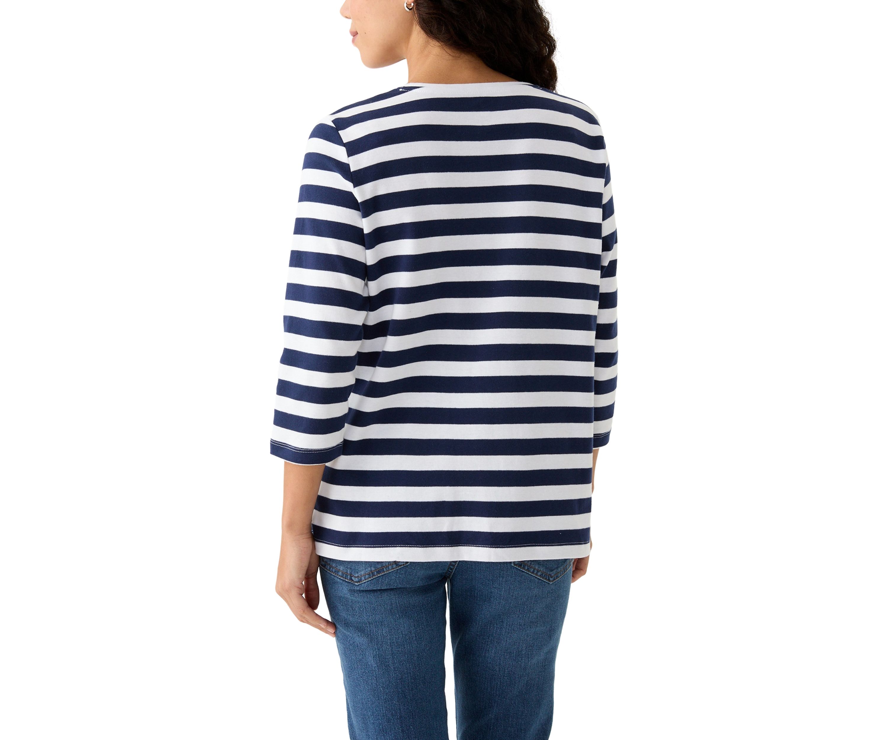 Petite 3/4 Sleeve Striped Graphic T-Shirt