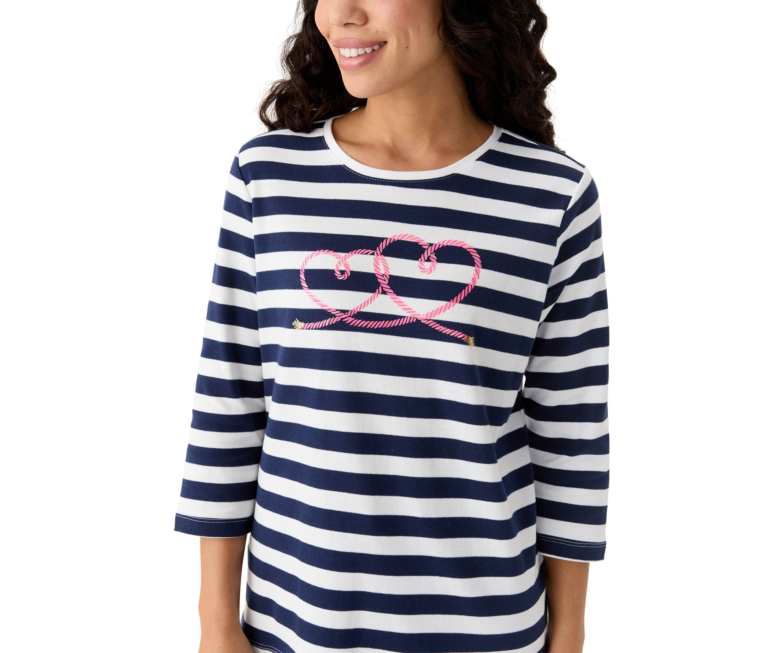 Petite 3/4 Sleeve Striped Graphic T-Shirt