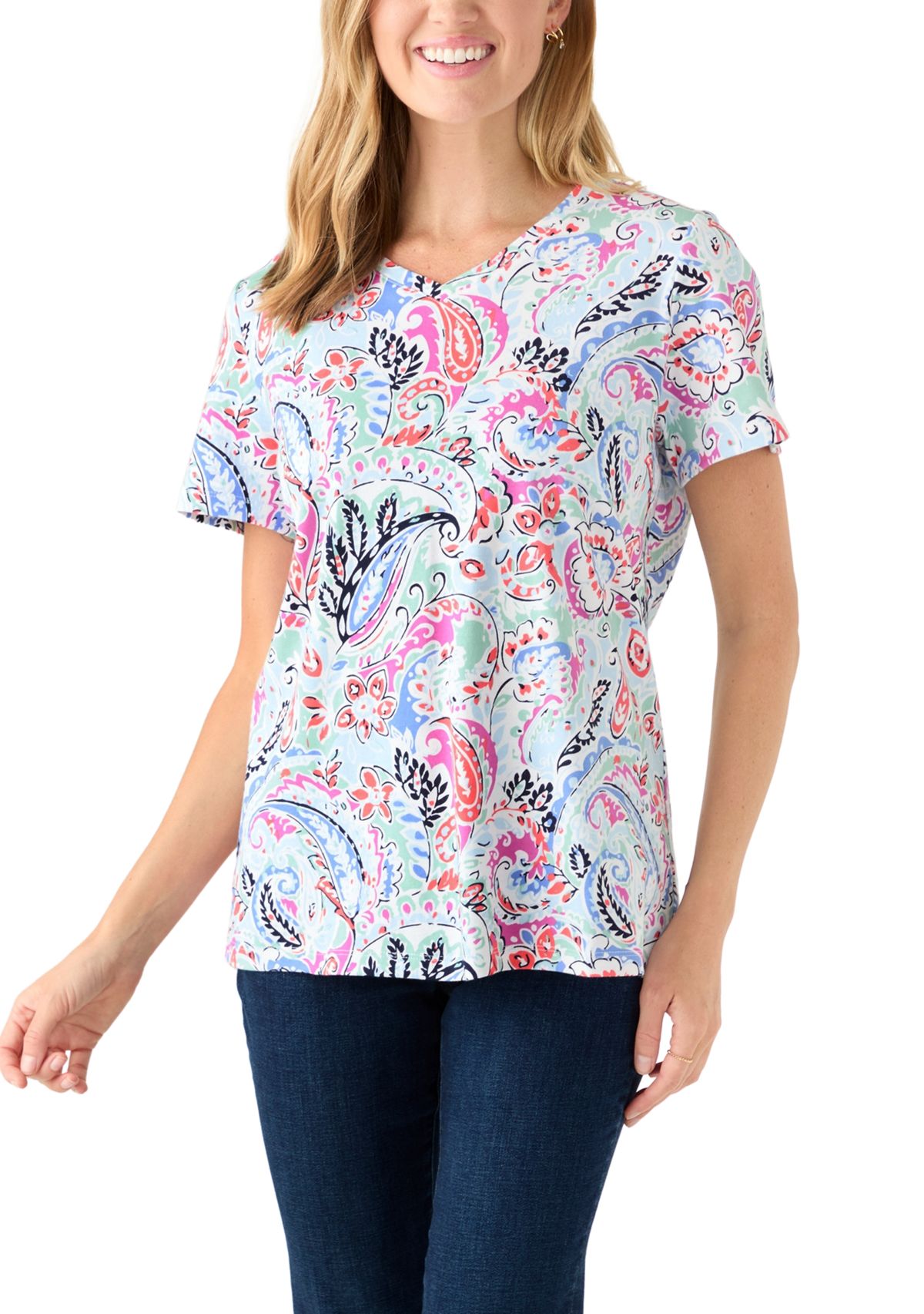 Petite Short Sleeve V-Neck Printed T-Shirt