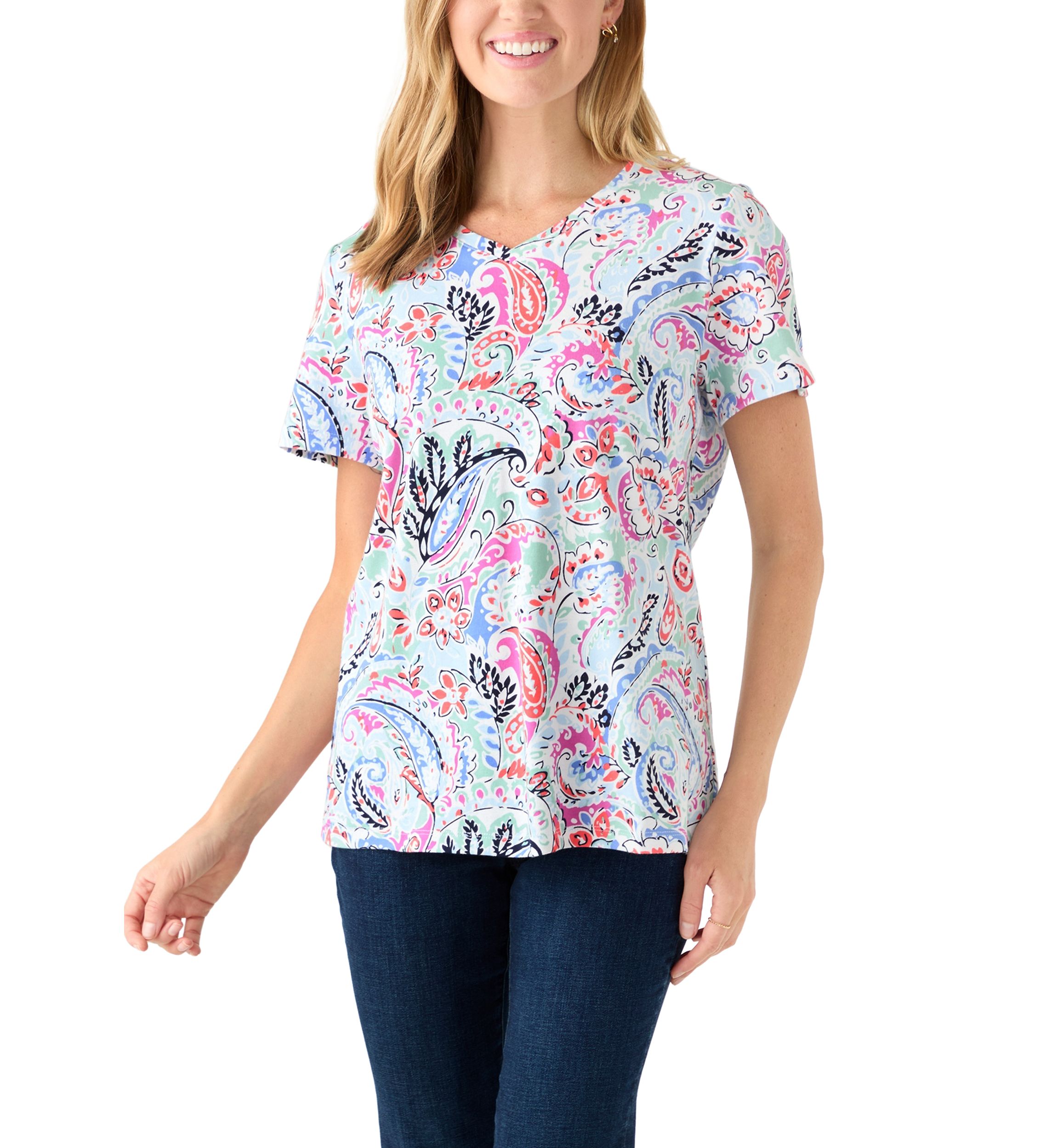 Petite Short Sleeve V-Neck Printed T-Shirt