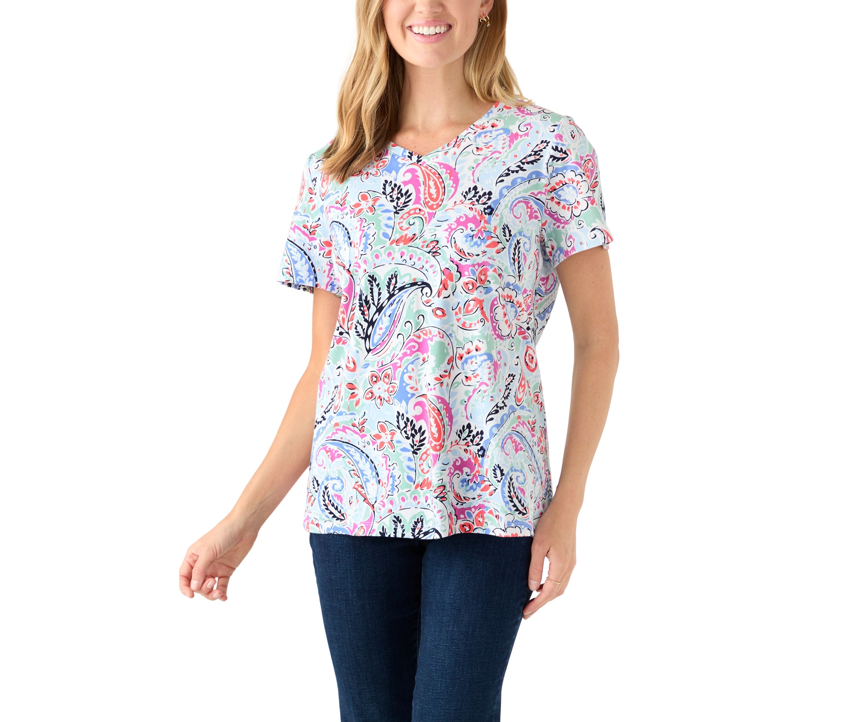 Petite Short Sleeve V-Neck Printed T-Shirt