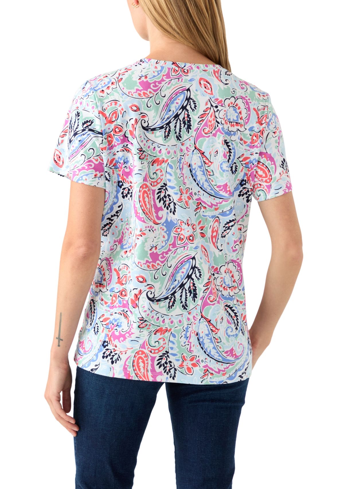 Petite Short Sleeve V-Neck Printed T-Shirt