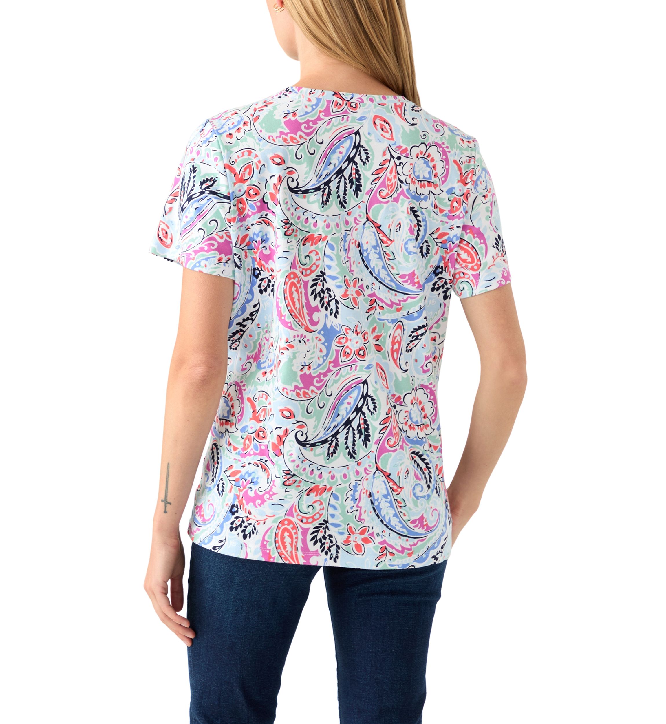 Petite Short Sleeve V-Neck Printed T-Shirt