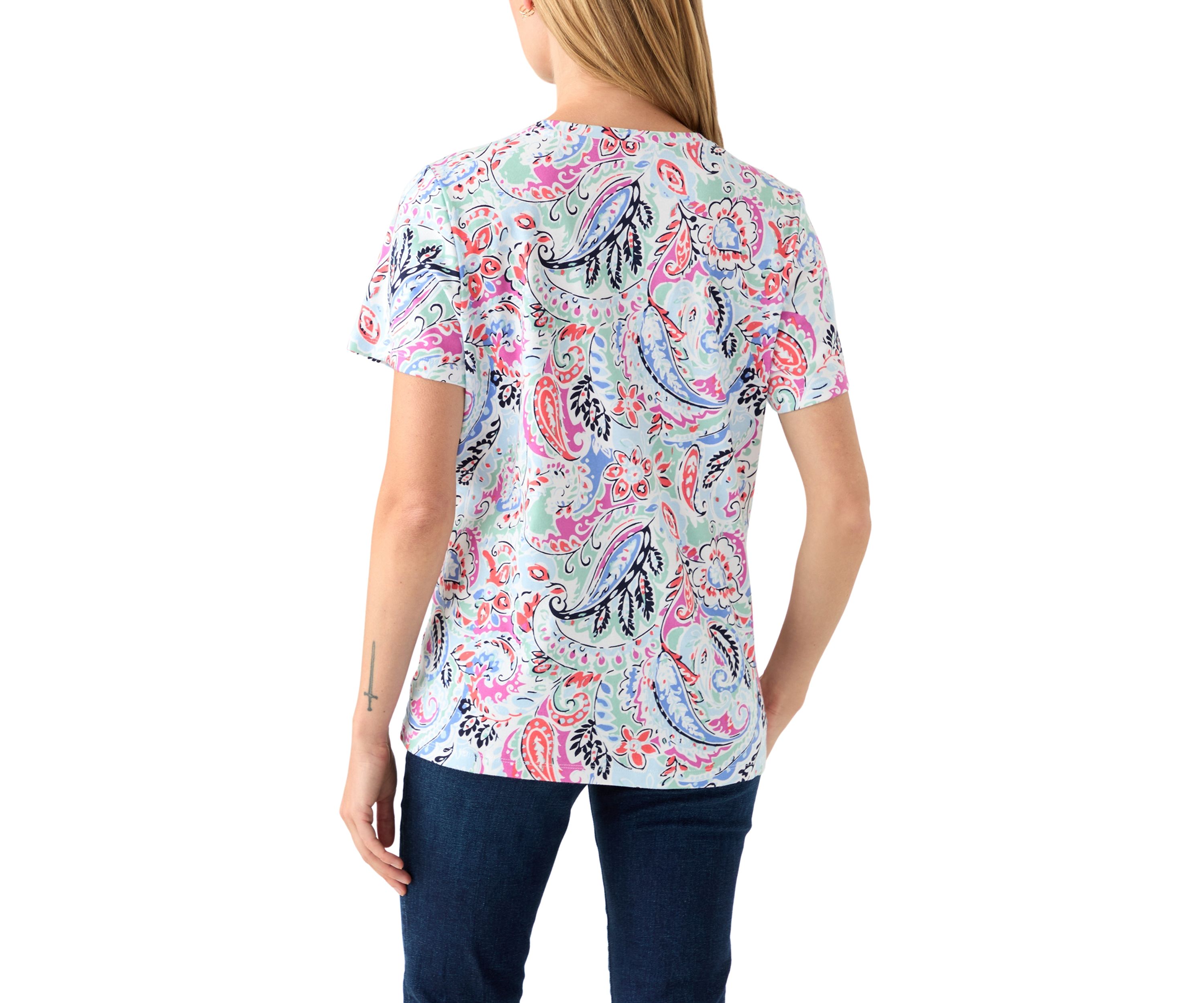 Petite Short Sleeve V-Neck Printed T-Shirt