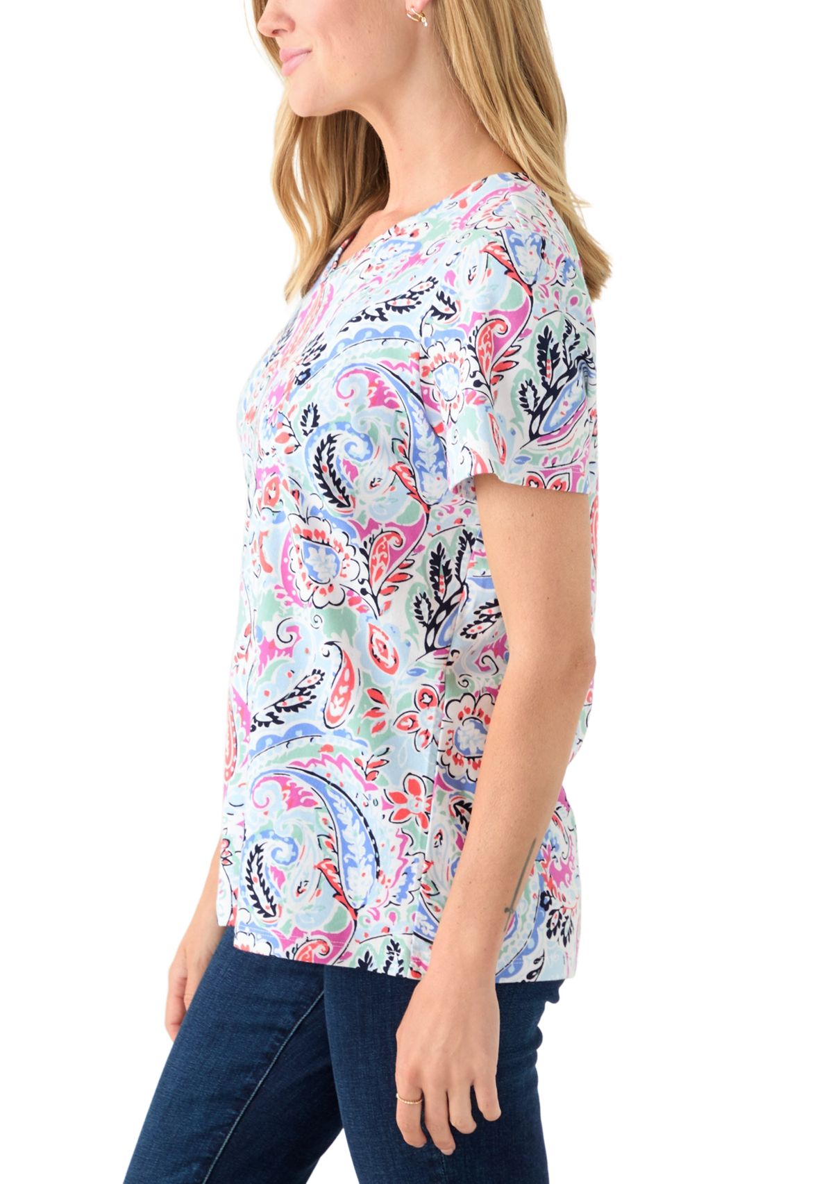 Petite Short Sleeve V-Neck Printed T-Shirt