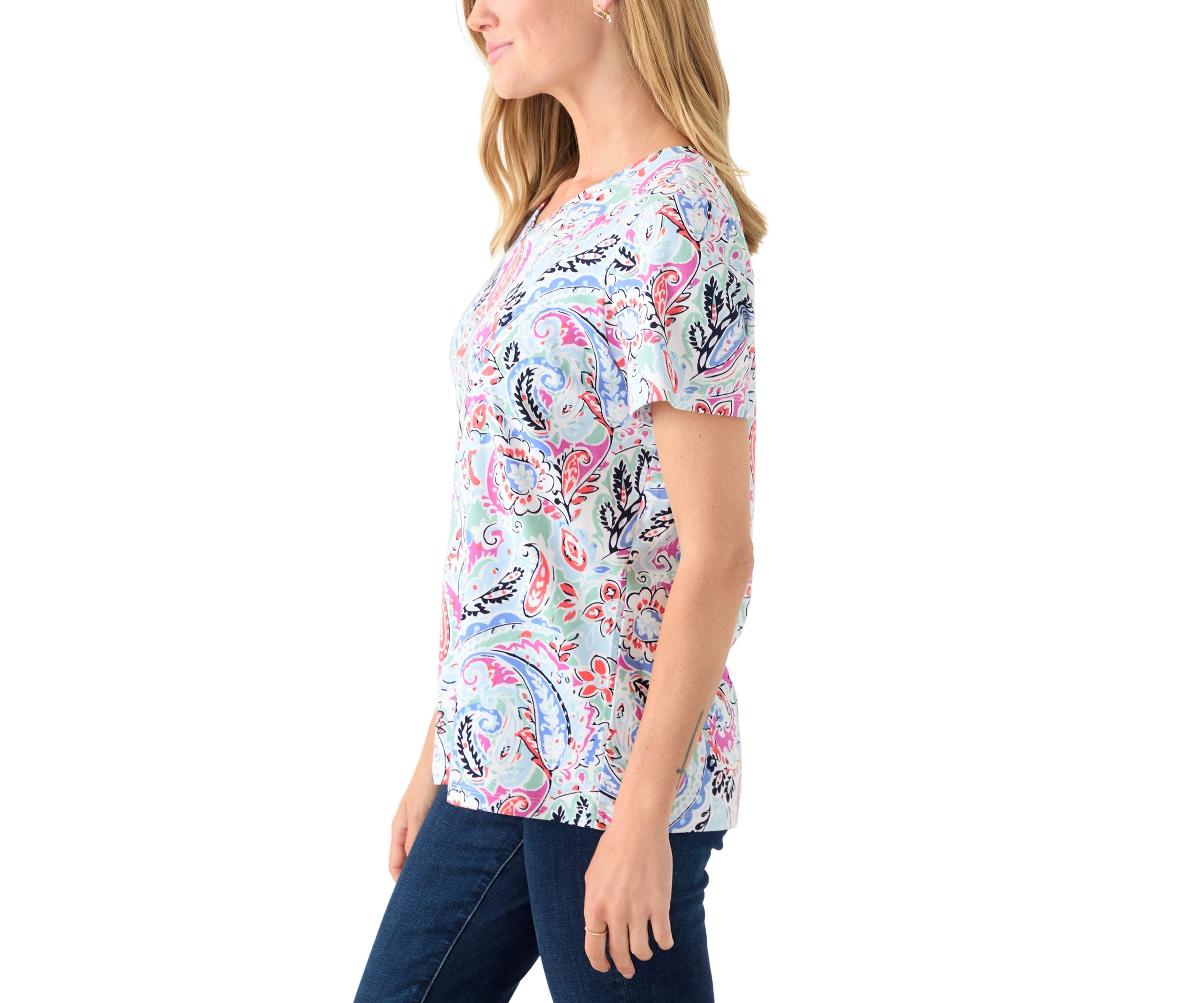 Petite Short Sleeve V-Neck Printed T-Shirt