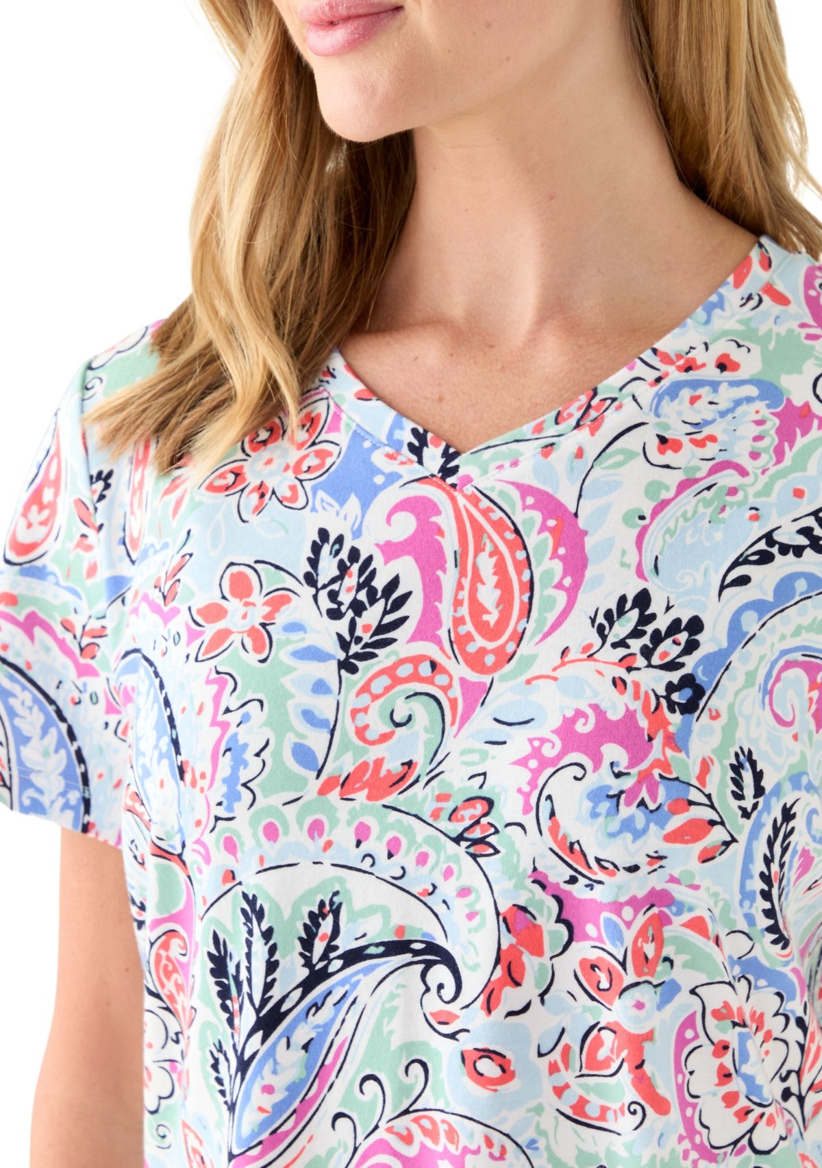 Petite Short Sleeve V-Neck Printed T-Shirt