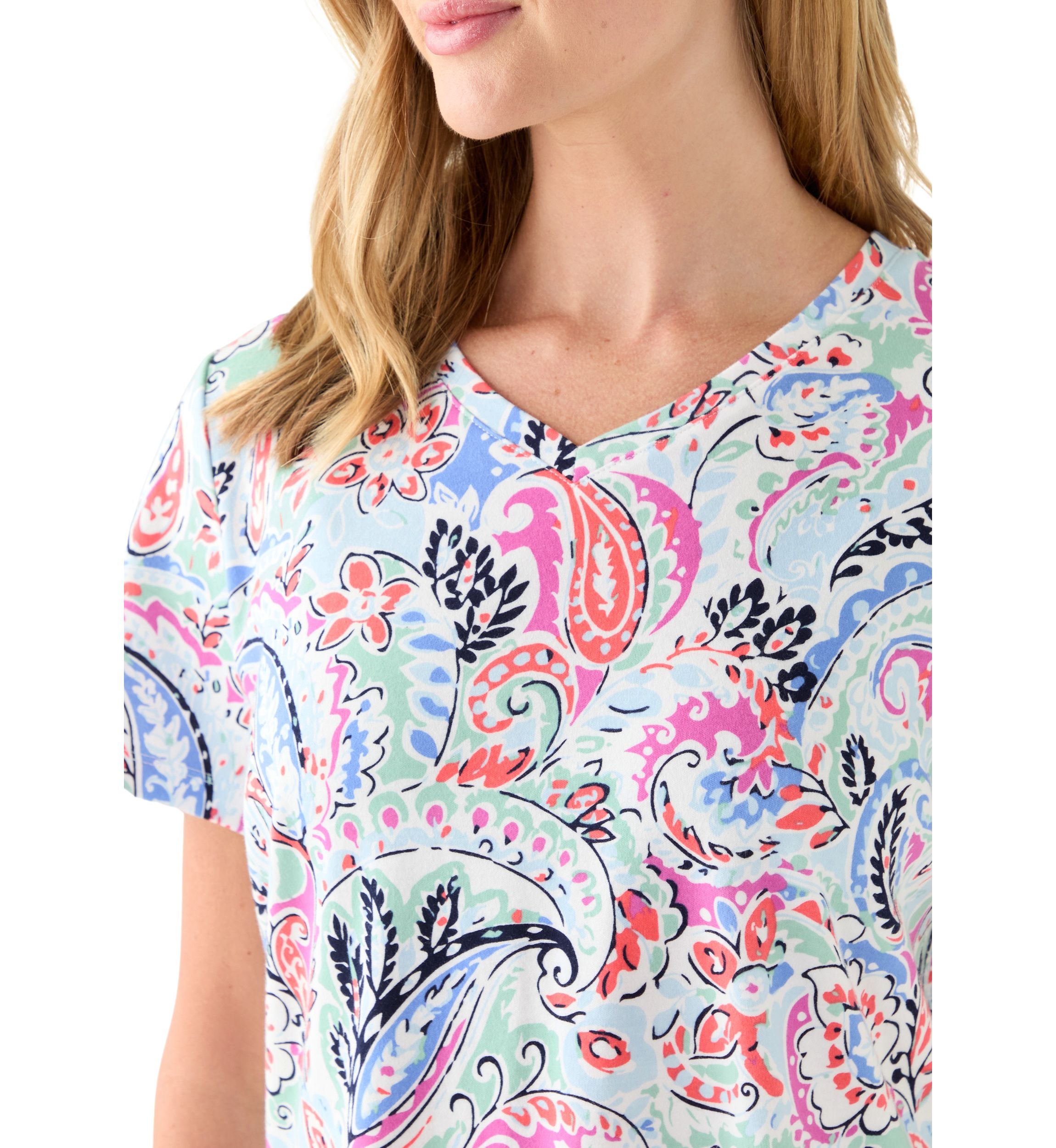 Petite Short Sleeve V-Neck Printed T-Shirt