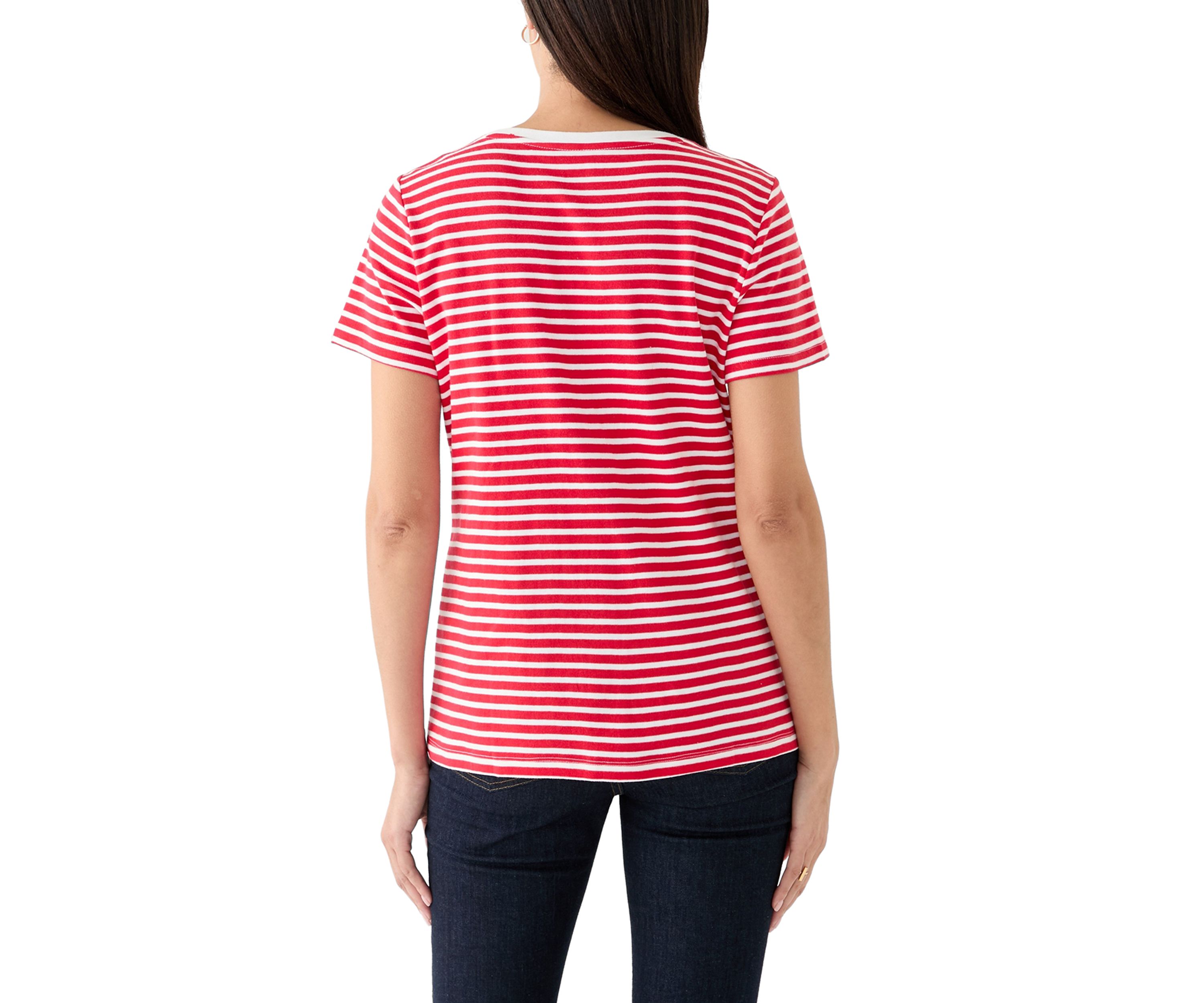 Petite Short Sleeve V-Neck Striped T-Shirt