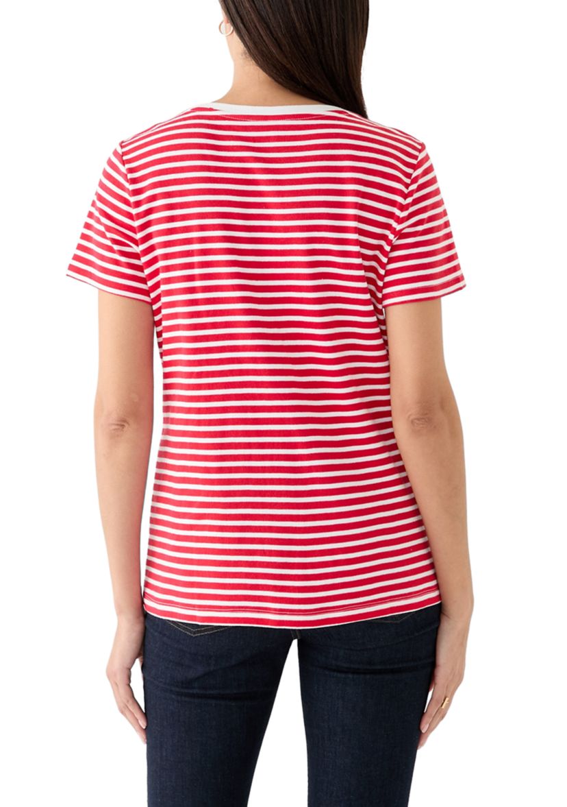 Petite Short Sleeve V-Neck Striped T-Shirt