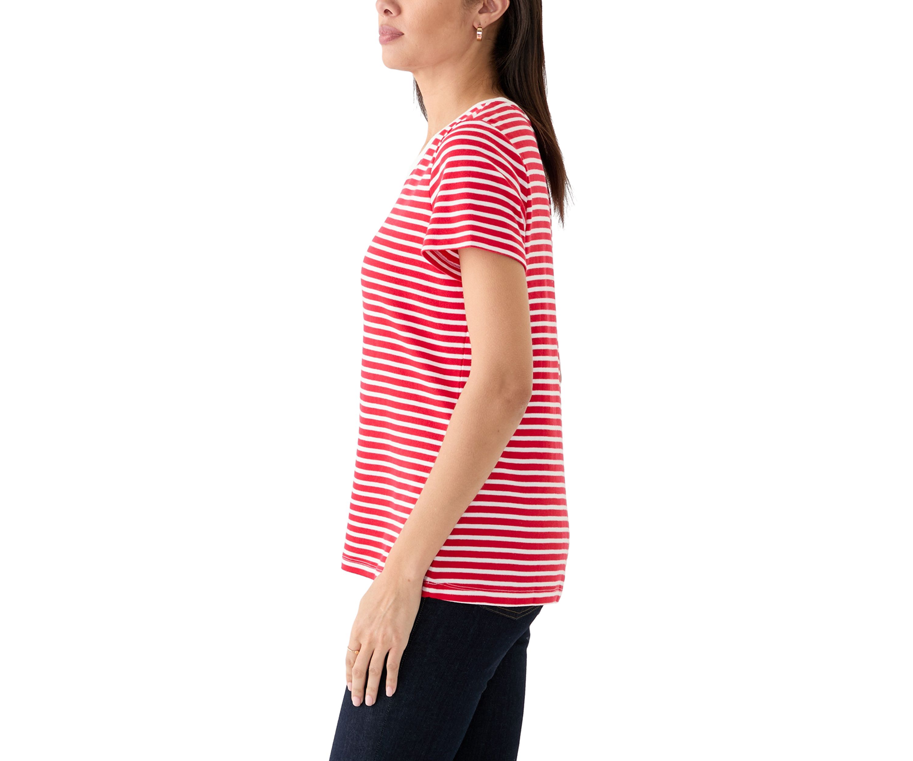 Petite Short Sleeve V-Neck Striped T-Shirt