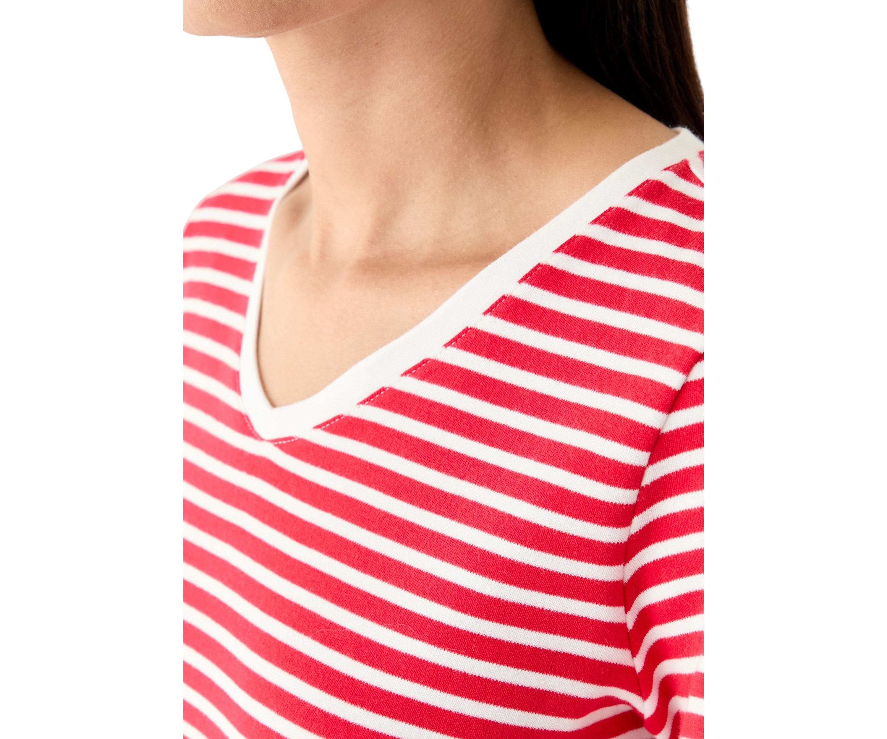 Petite Short Sleeve V-Neck Striped T-Shirt