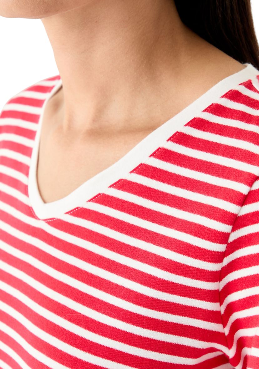 Petite Short Sleeve V-Neck Striped T-Shirt
