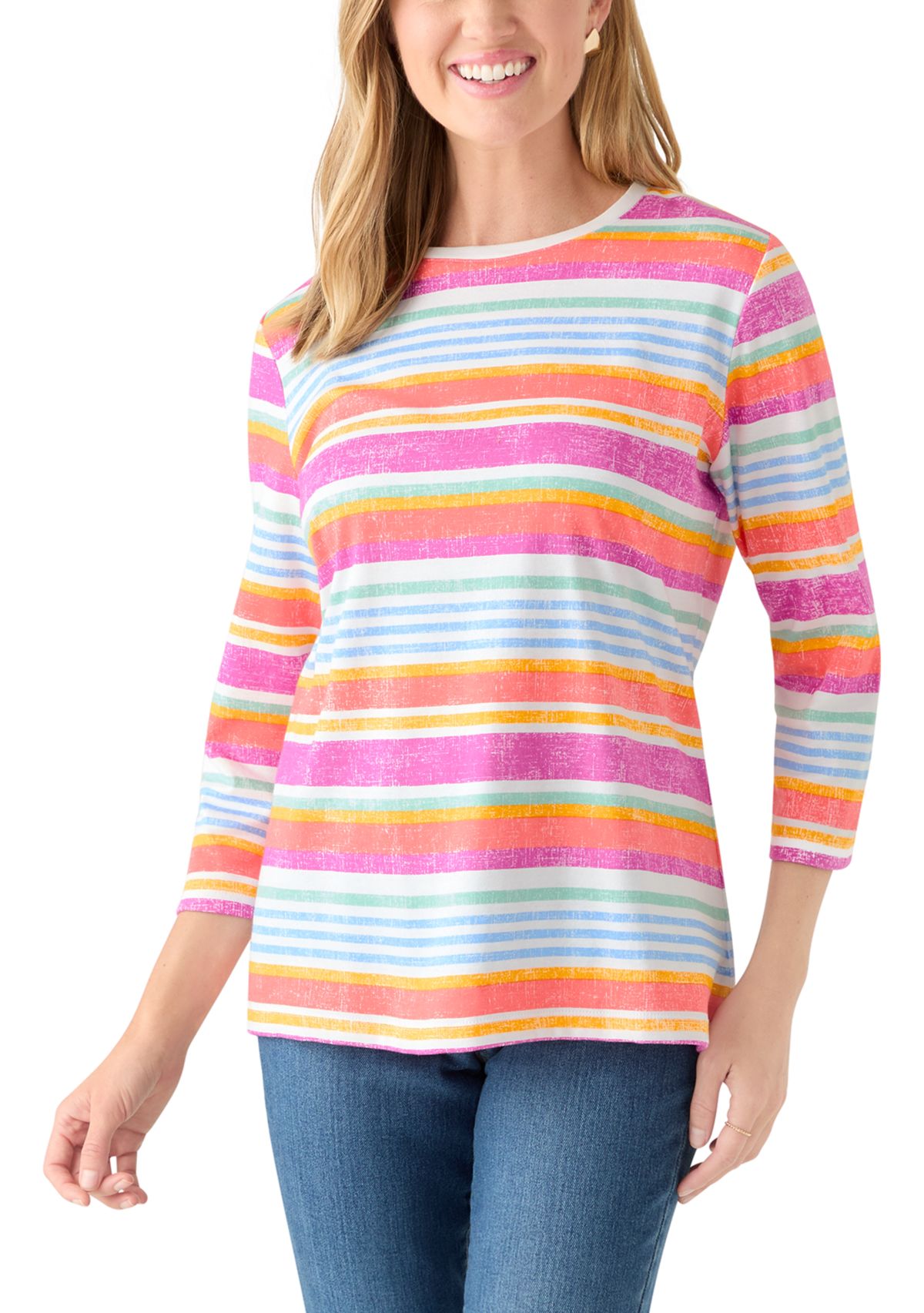 Petite 3/4 Sleeve Striped Shirt