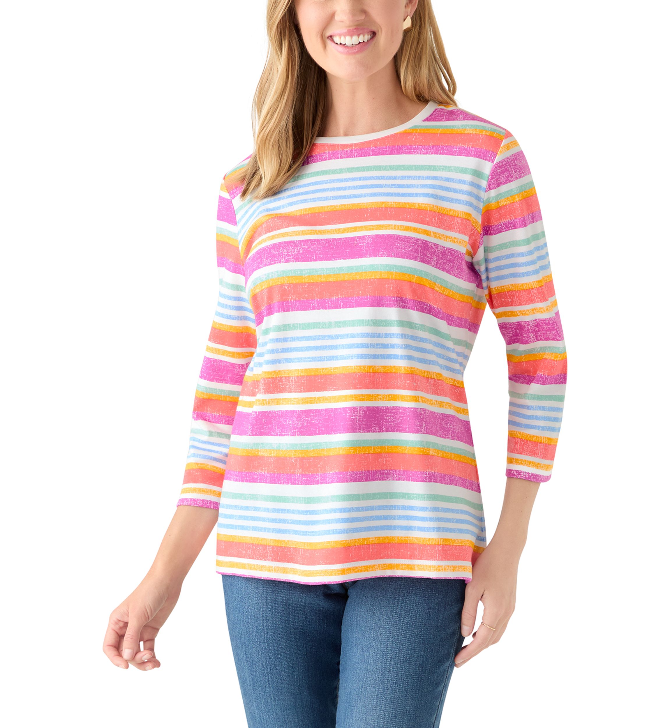 Petite 3/4 Sleeve Striped Shirt