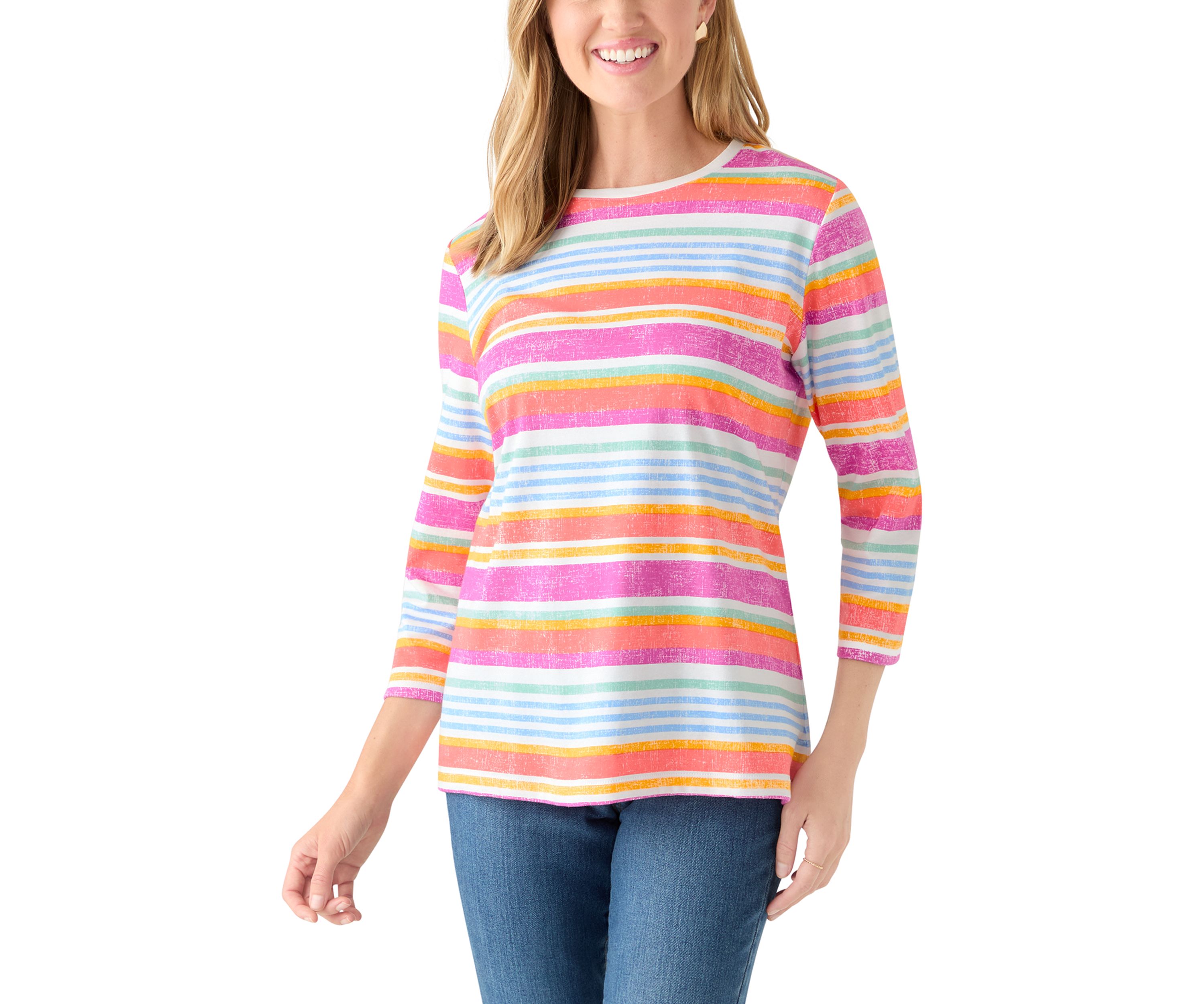 Petite 3/4 Sleeve Striped Shirt