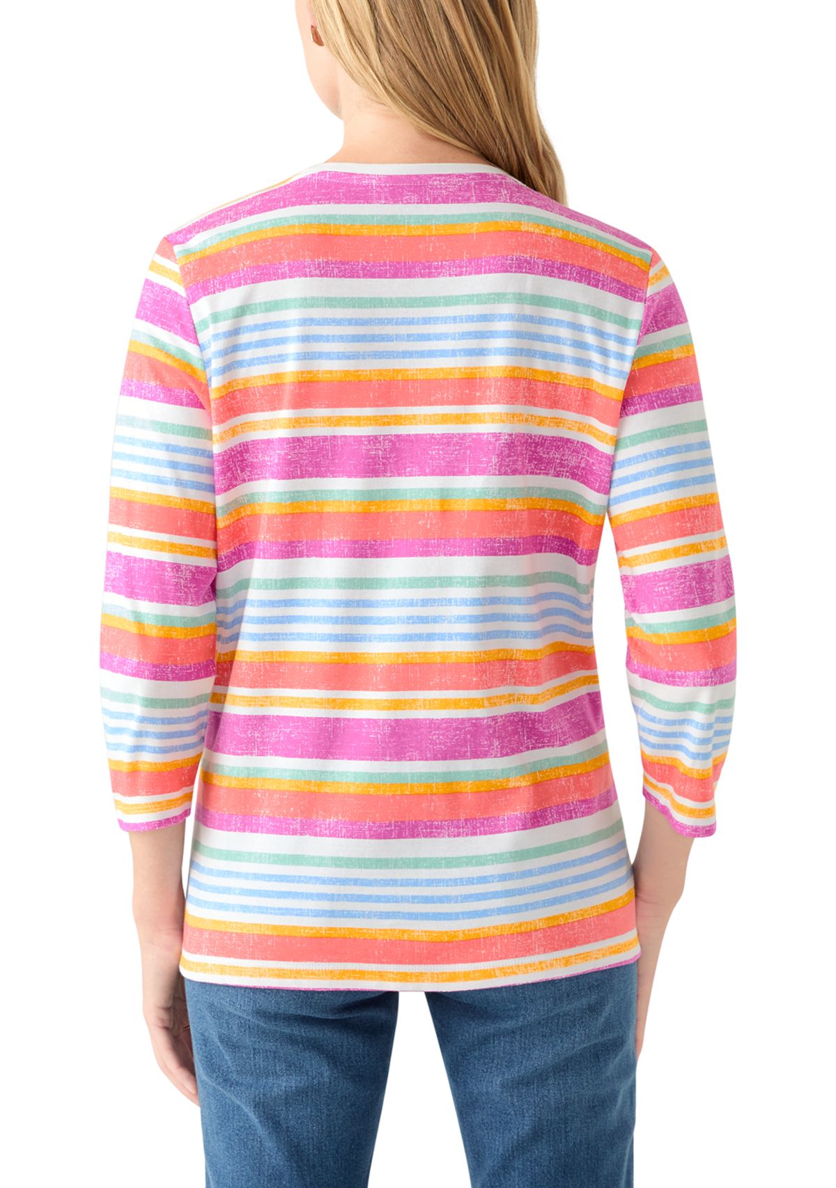 Petite 3/4 Sleeve Striped Shirt