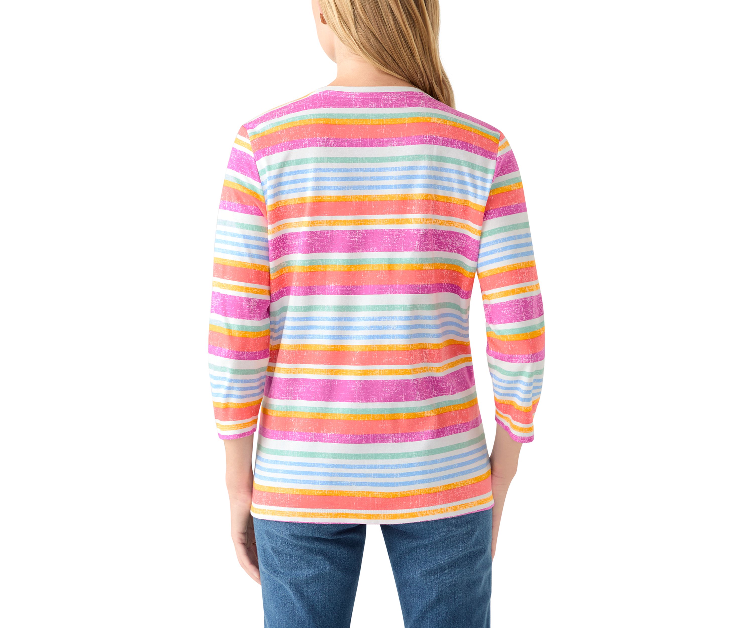 Petite 3/4 Sleeve Striped Shirt