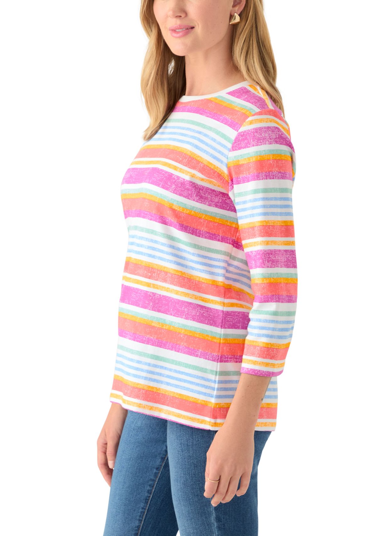 Petite 3/4 Sleeve Striped Shirt