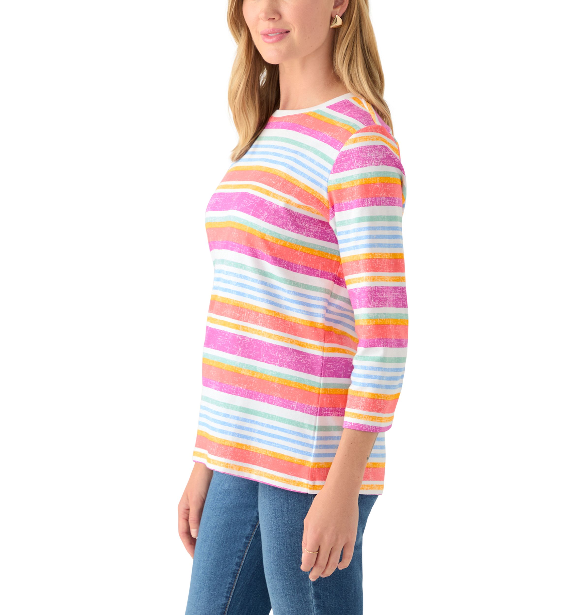 Petite 3/4 Sleeve Striped Shirt