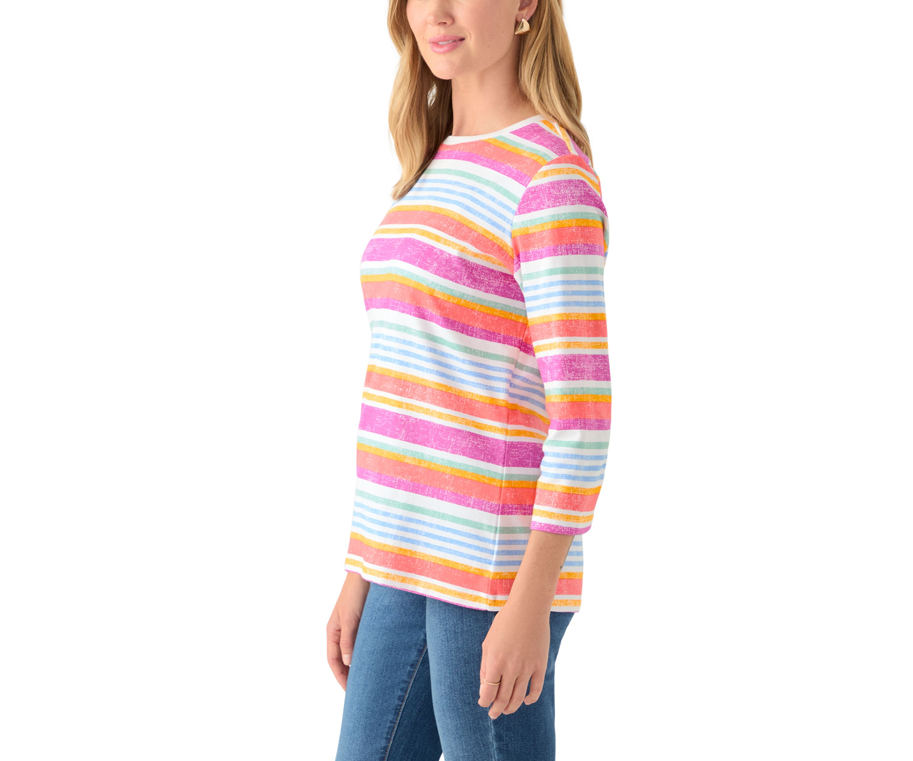 Petite 3/4 Sleeve Striped Shirt