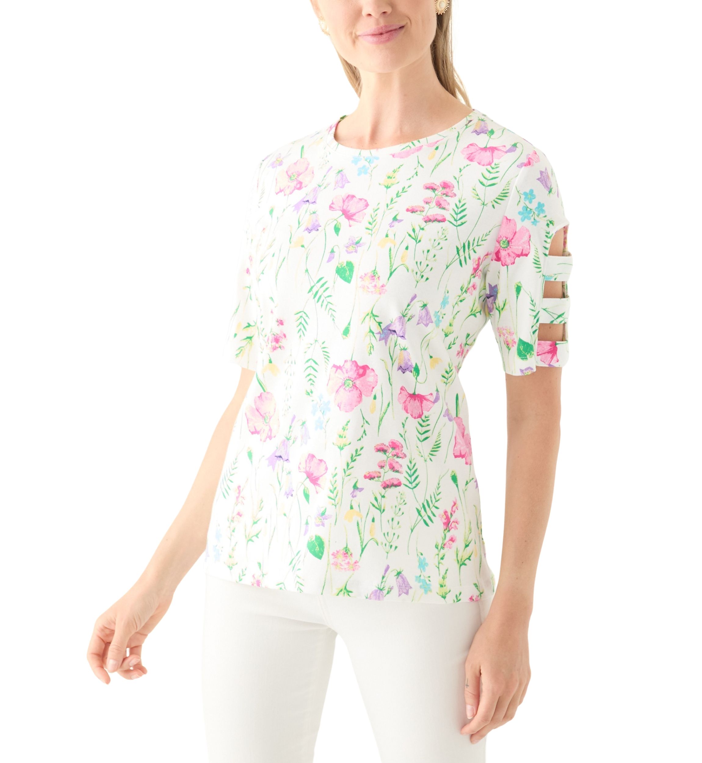 Petite Short Sleeve Floral Print Cotton T-Shirt 