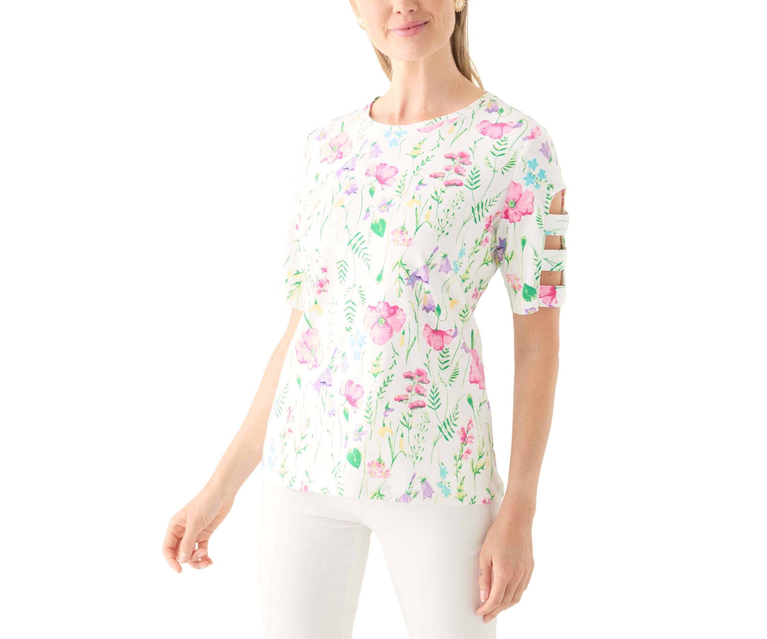 Petite Short Sleeve Floral Print Cotton T-Shirt 