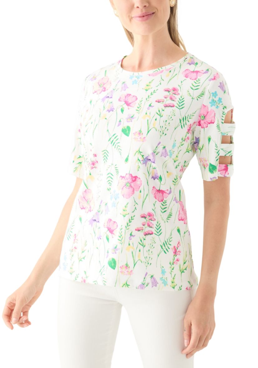 Petite Short Sleeve Floral Print Cotton T-Shirt 