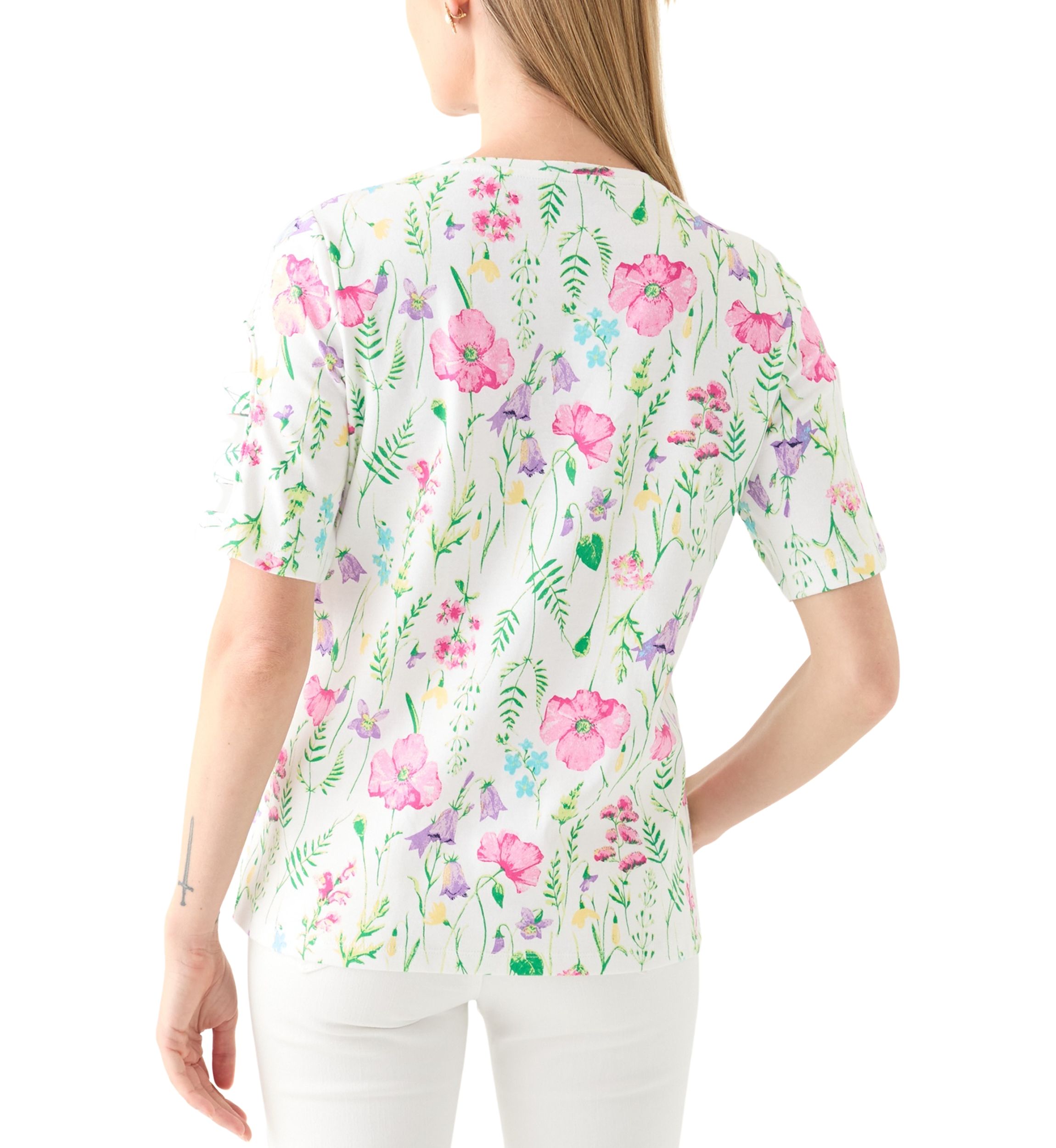 Petite Short Sleeve Floral Print Cotton T-Shirt 
