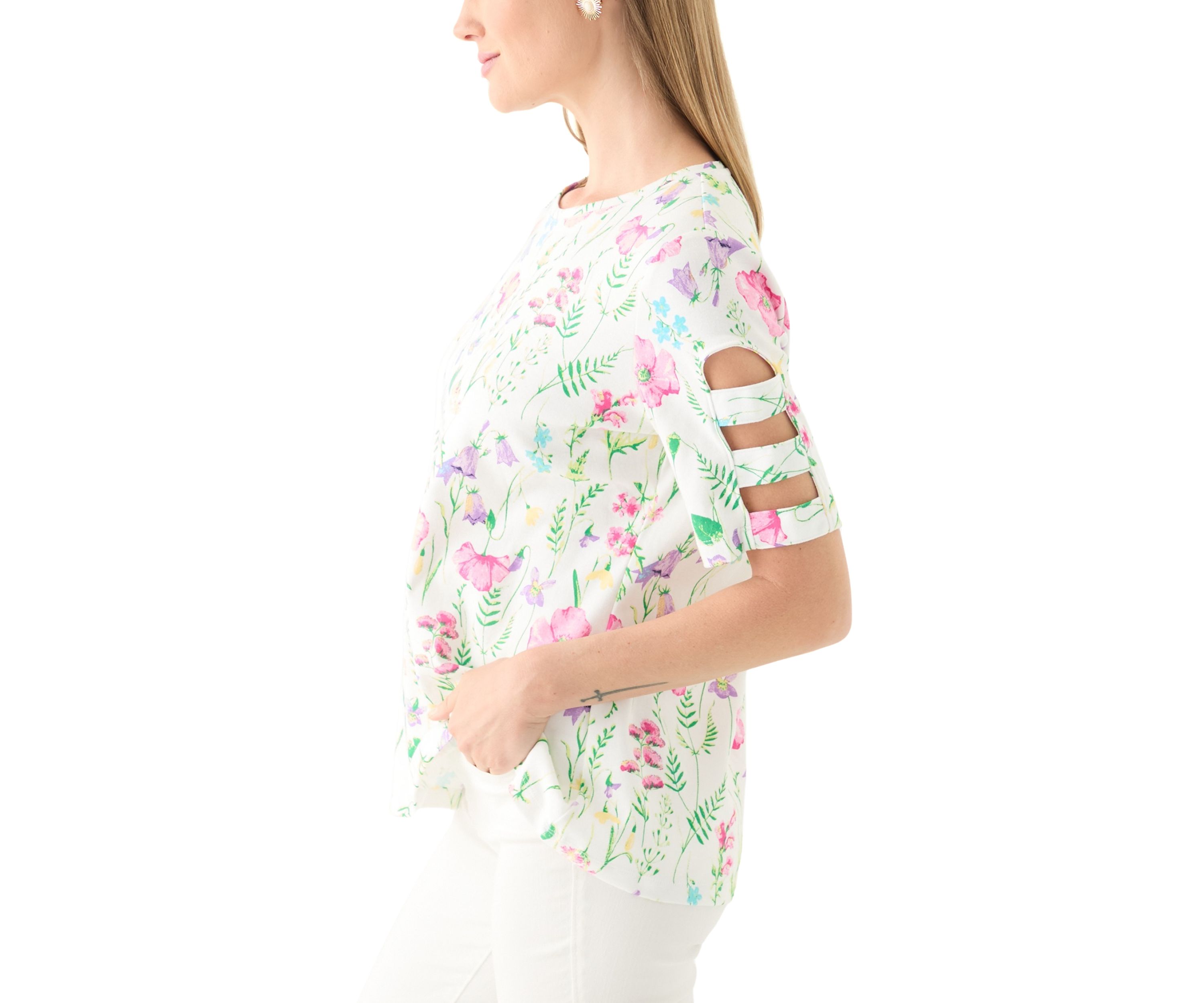 Petite Short Sleeve Floral Print Cotton T-Shirt 