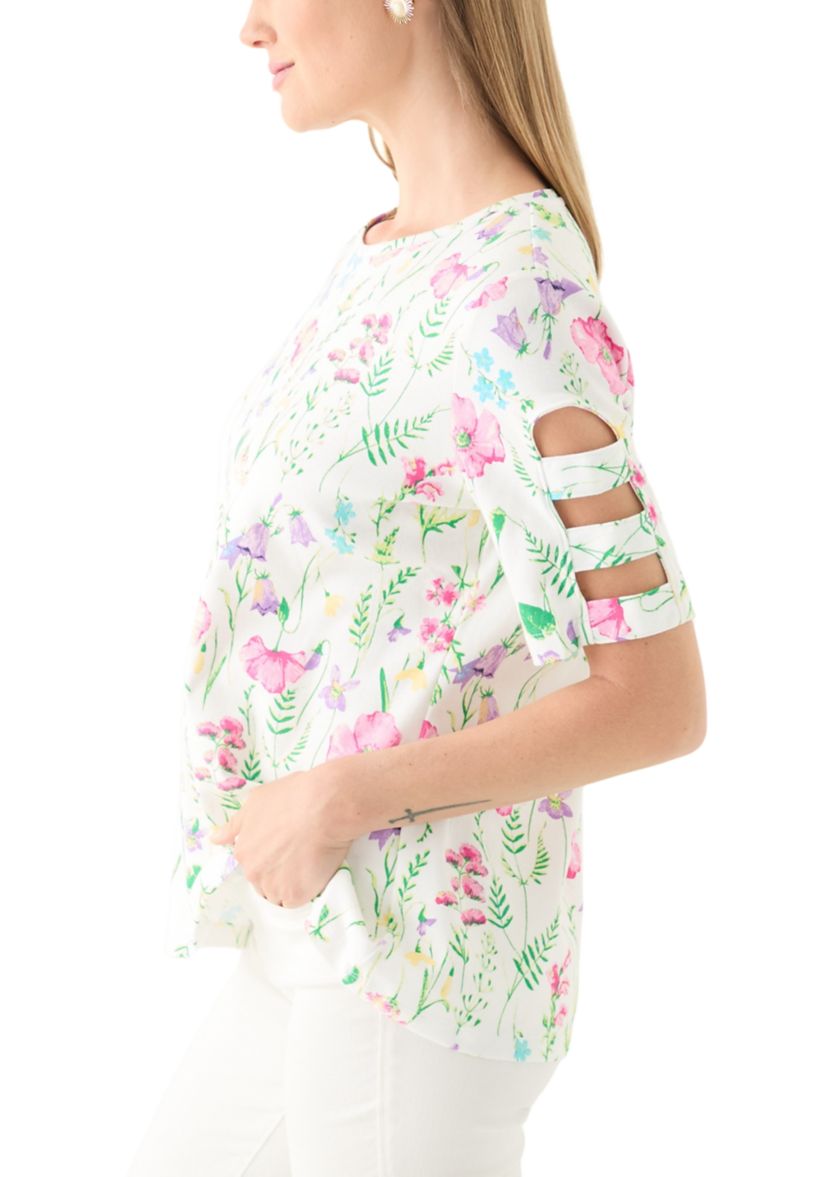 Petite Short Sleeve Floral Print Cotton T-Shirt 