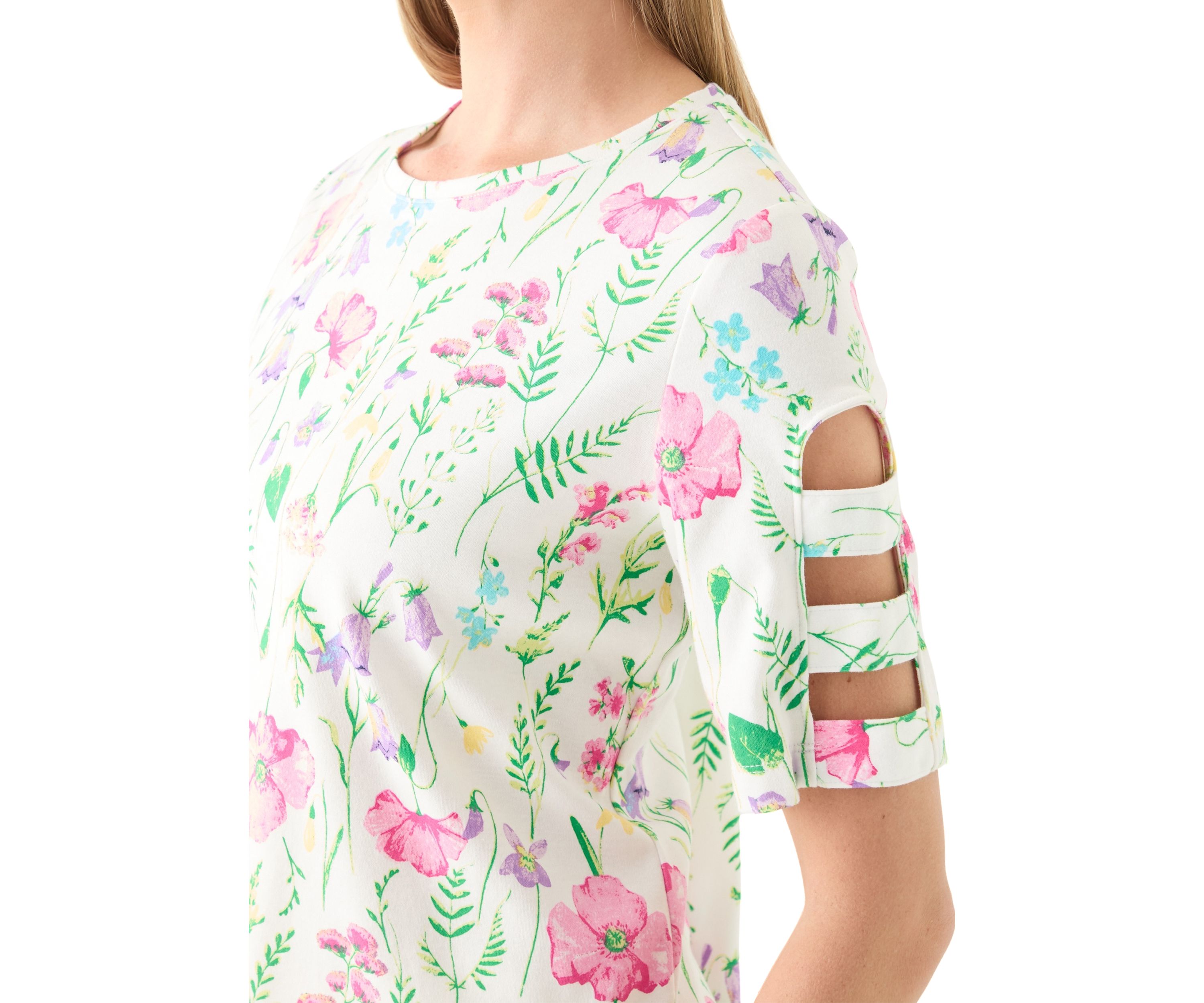 Petite Short Sleeve Floral Print Cotton T-Shirt 