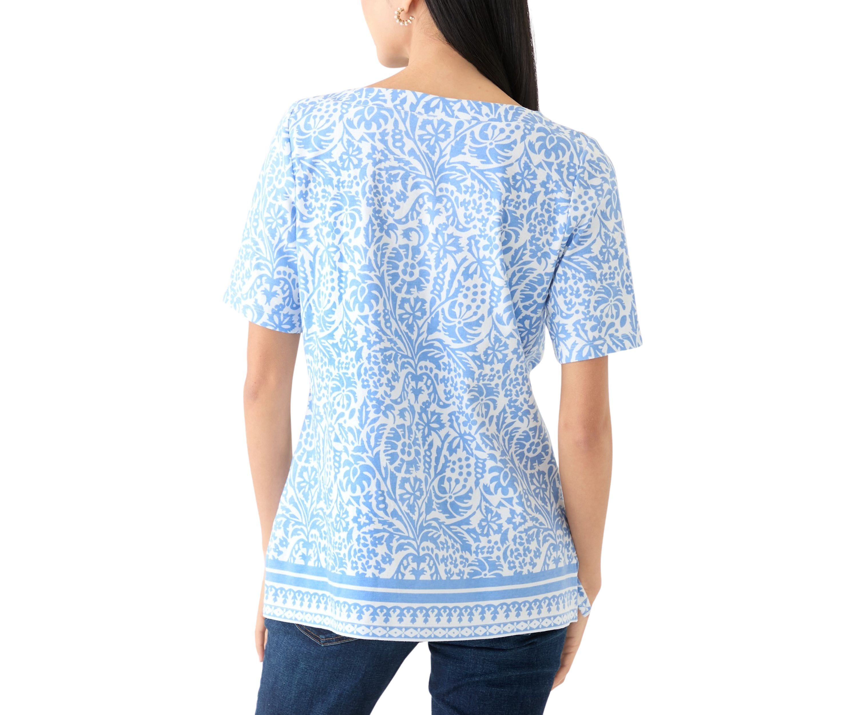 Petite Button Detail Printed Top